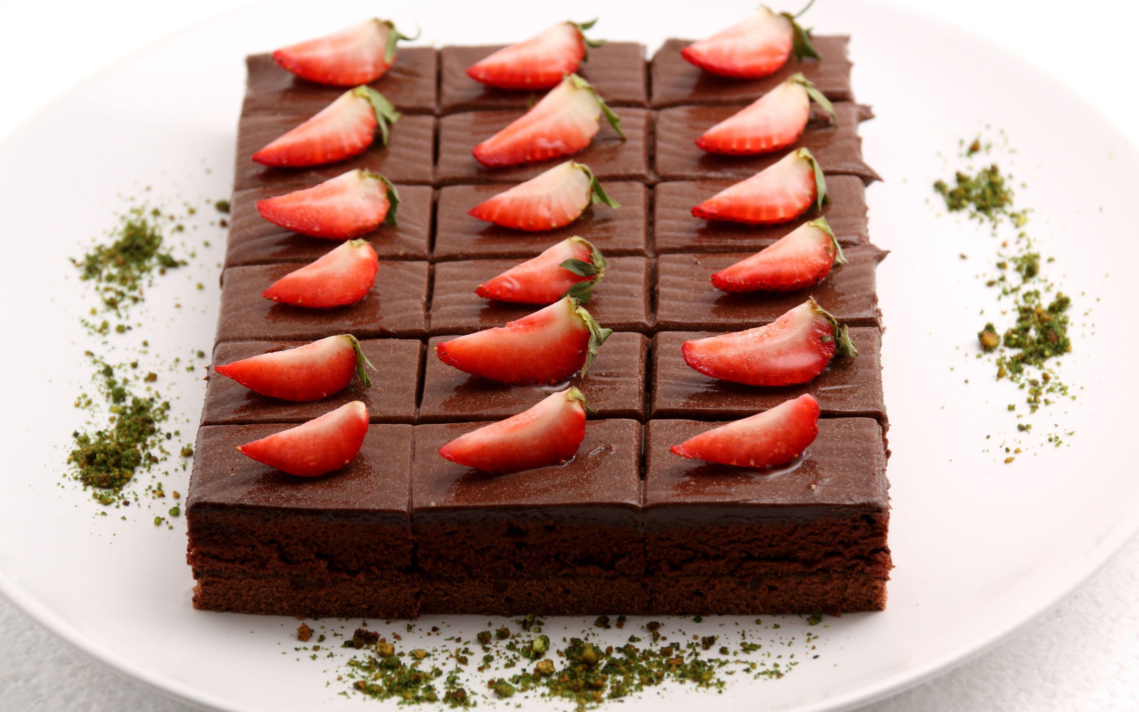 3840x2400 Download 3840x2400 wallpaper brownie, fruits, cake