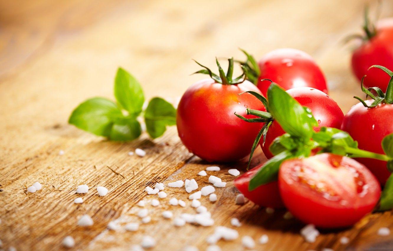 1332x850 Wallpaper tomatoes, wood, salt, tomato, Basil image