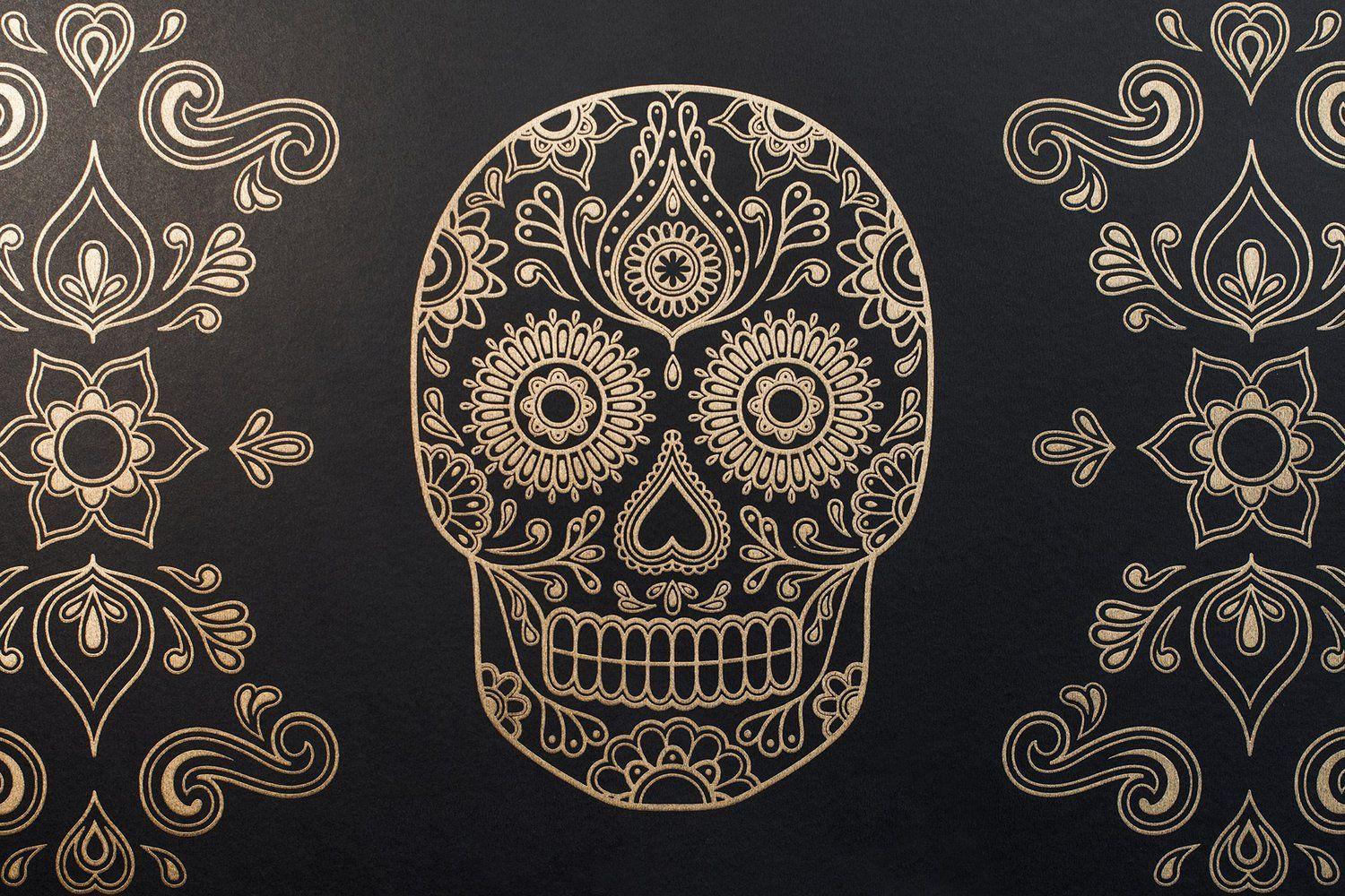 1500x1000 Day of the Dead Sugar Skull Wallpaper & Gold. Sugar