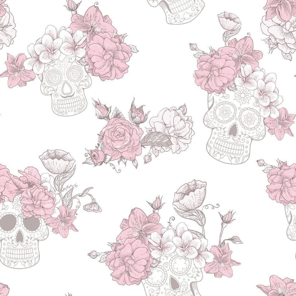 950x950 Muerte Pink and White Sugar Skulls Wallpaper