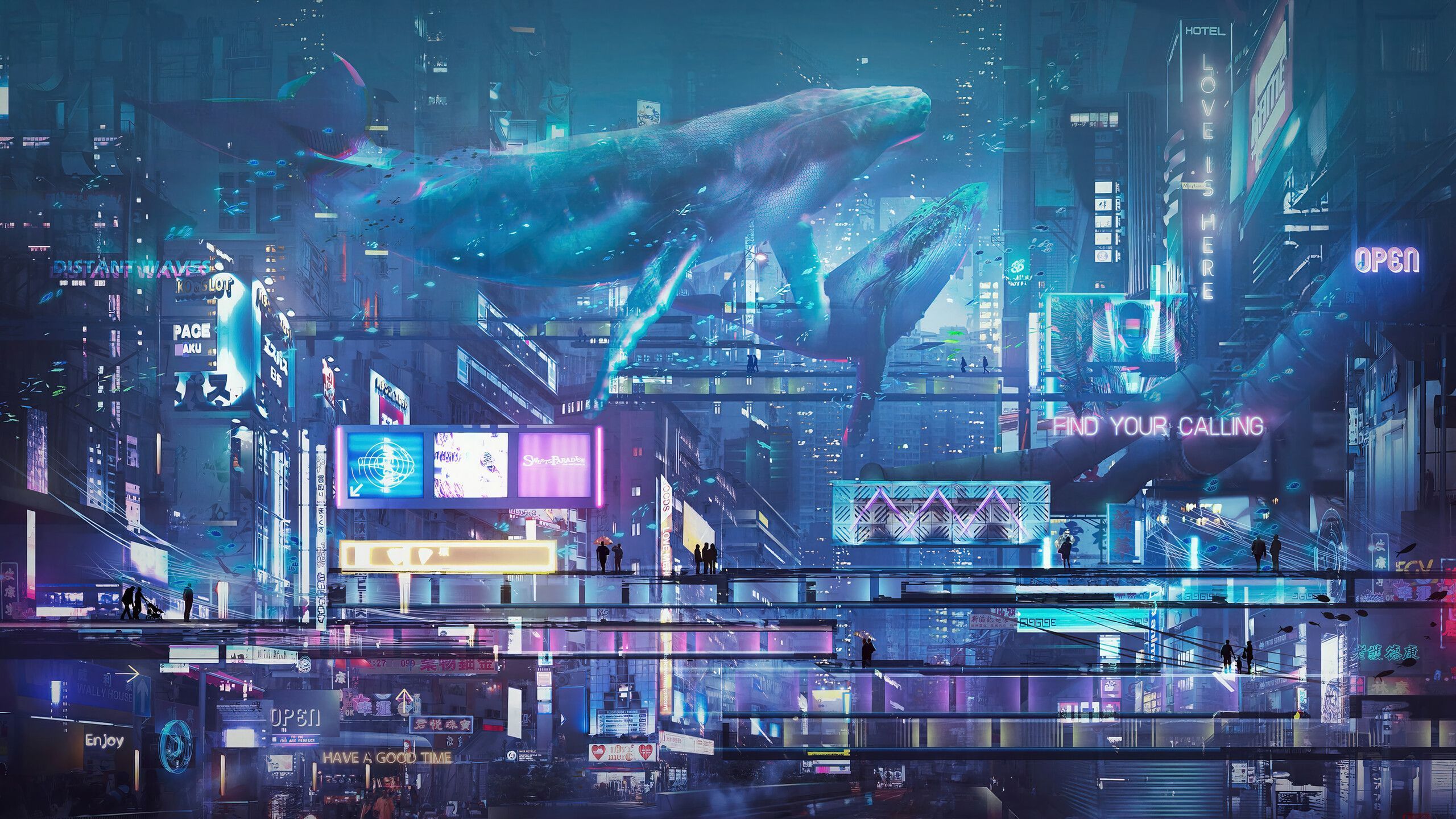 2560x1440 Cyberpunk Skyline: Futuristic Sci Fi HD Cityscape