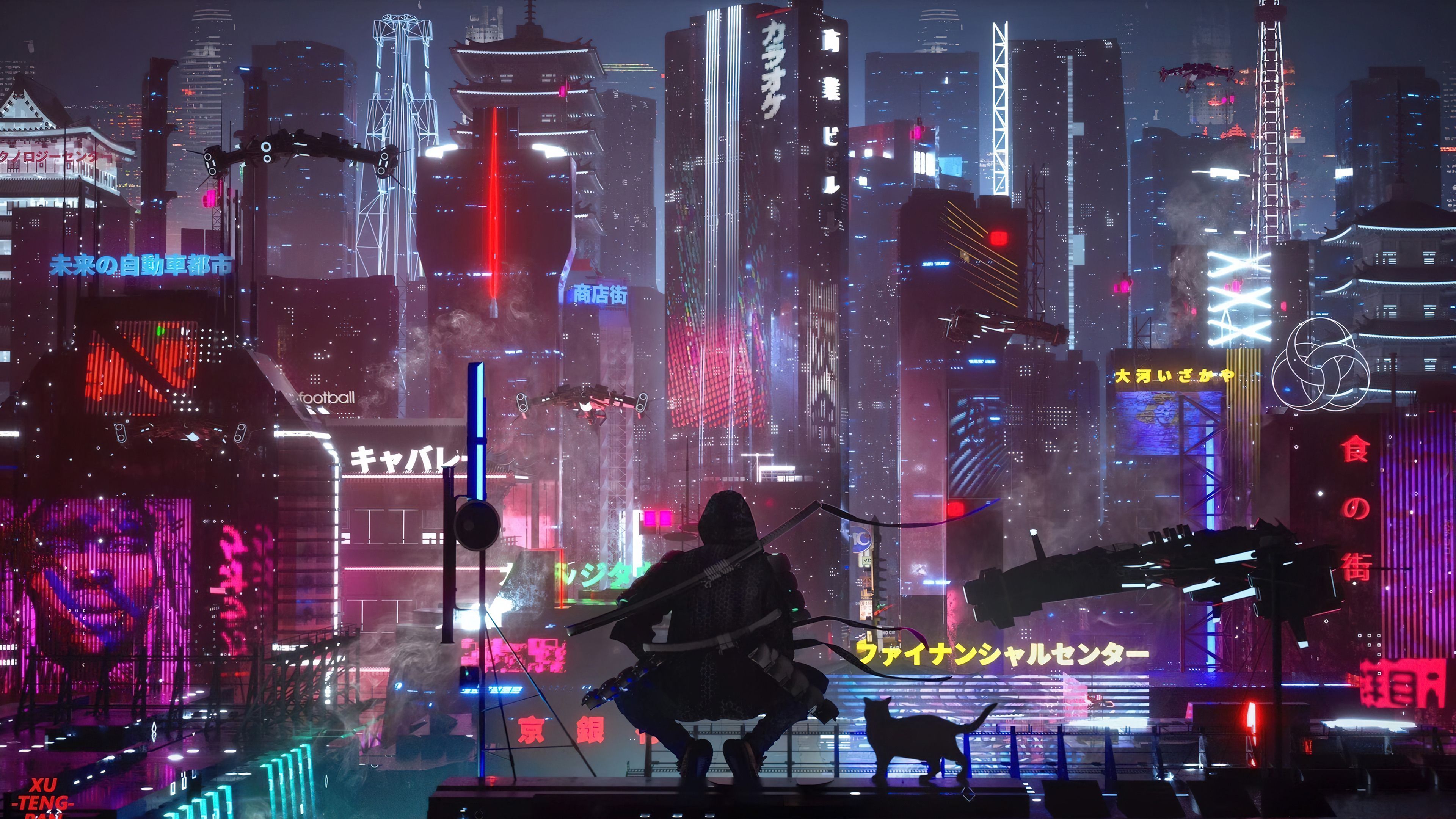 3840x2160 Ninja Cyberpunk Night City Wallpaper 4K