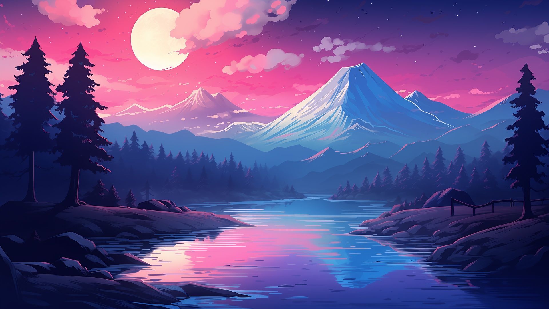 1920x1080 Wallpaper river, landscape, anime