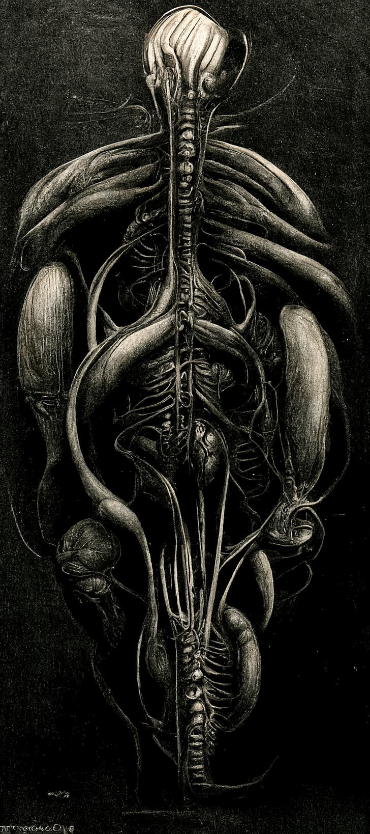728x1638 HD wallpaper: anatomy, H. R. Giger