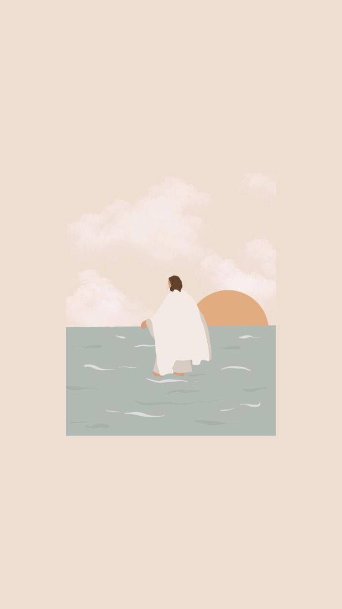 675x1200 Cute Jesus Walking On Water Wallpaper