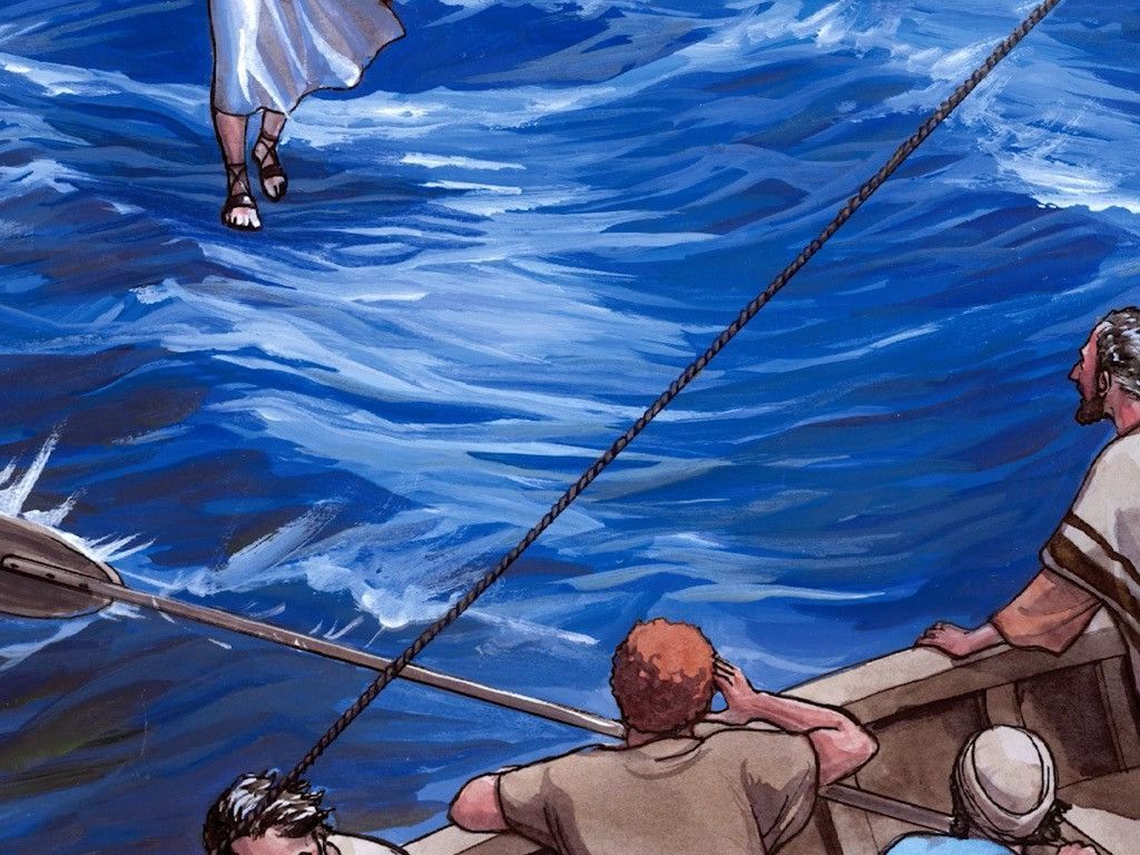1024x768 Jesus walks on the water but Peter