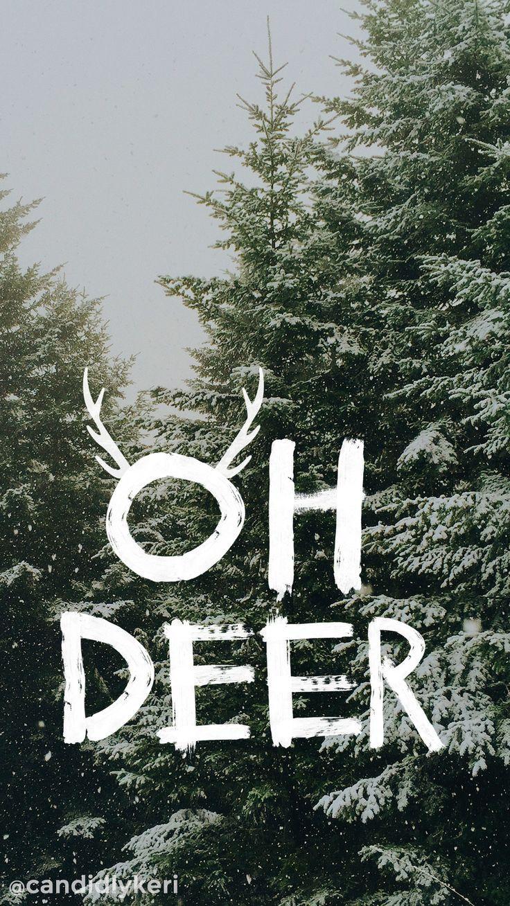 736x1308 Oh Deer snowy trees Christmas tree cute background wallpaper