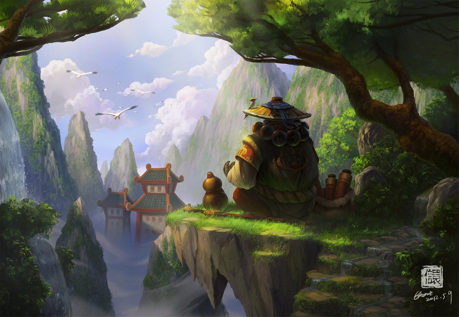 1920x1328 Asia, height, hat, art, Panda