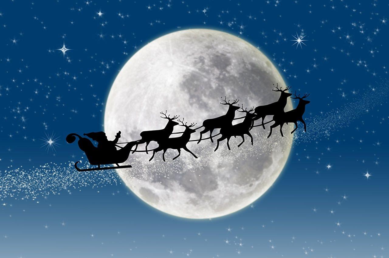 1280x848 Picture Deer Christmas Santa Claus Moon Holidays Vector Graphics