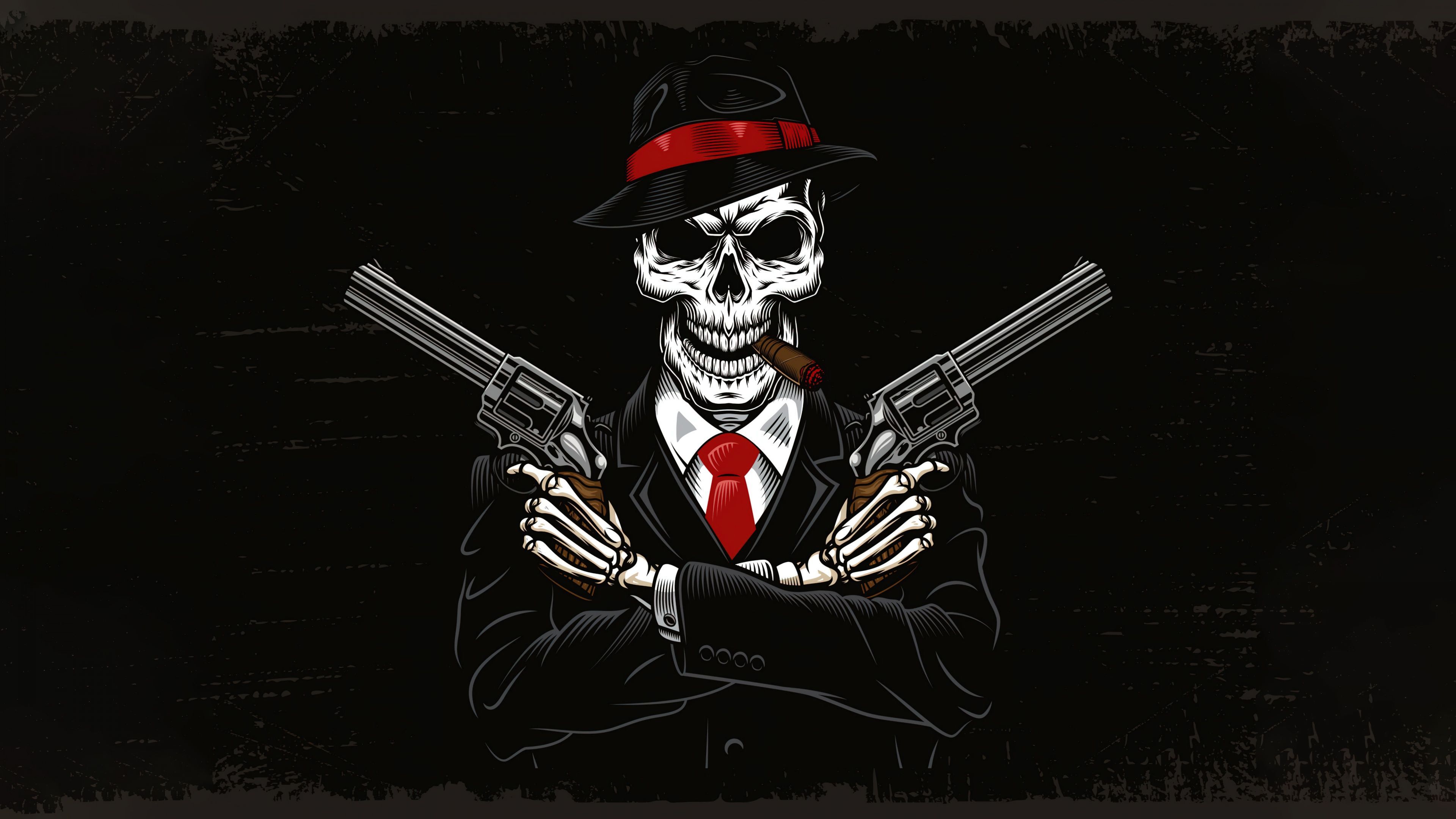 3840x2160 Skull Wallpaper 4K, Mafia, Gangster, Black background