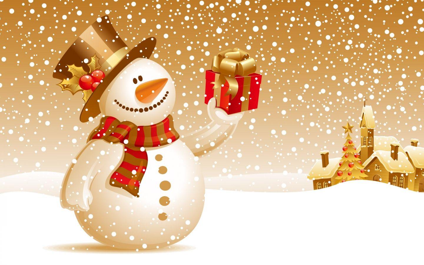 Hình nền người tuyết Giáng sinh 1440x900 với quà tặng nền