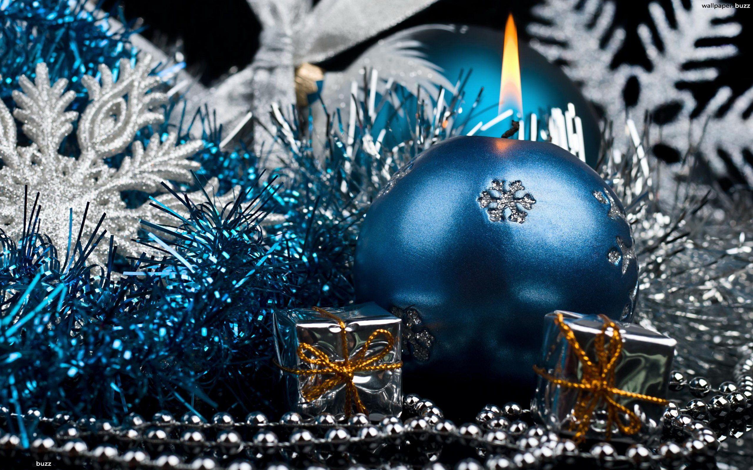 2560x1600 Blue Christmas candle HD Wallpaper
