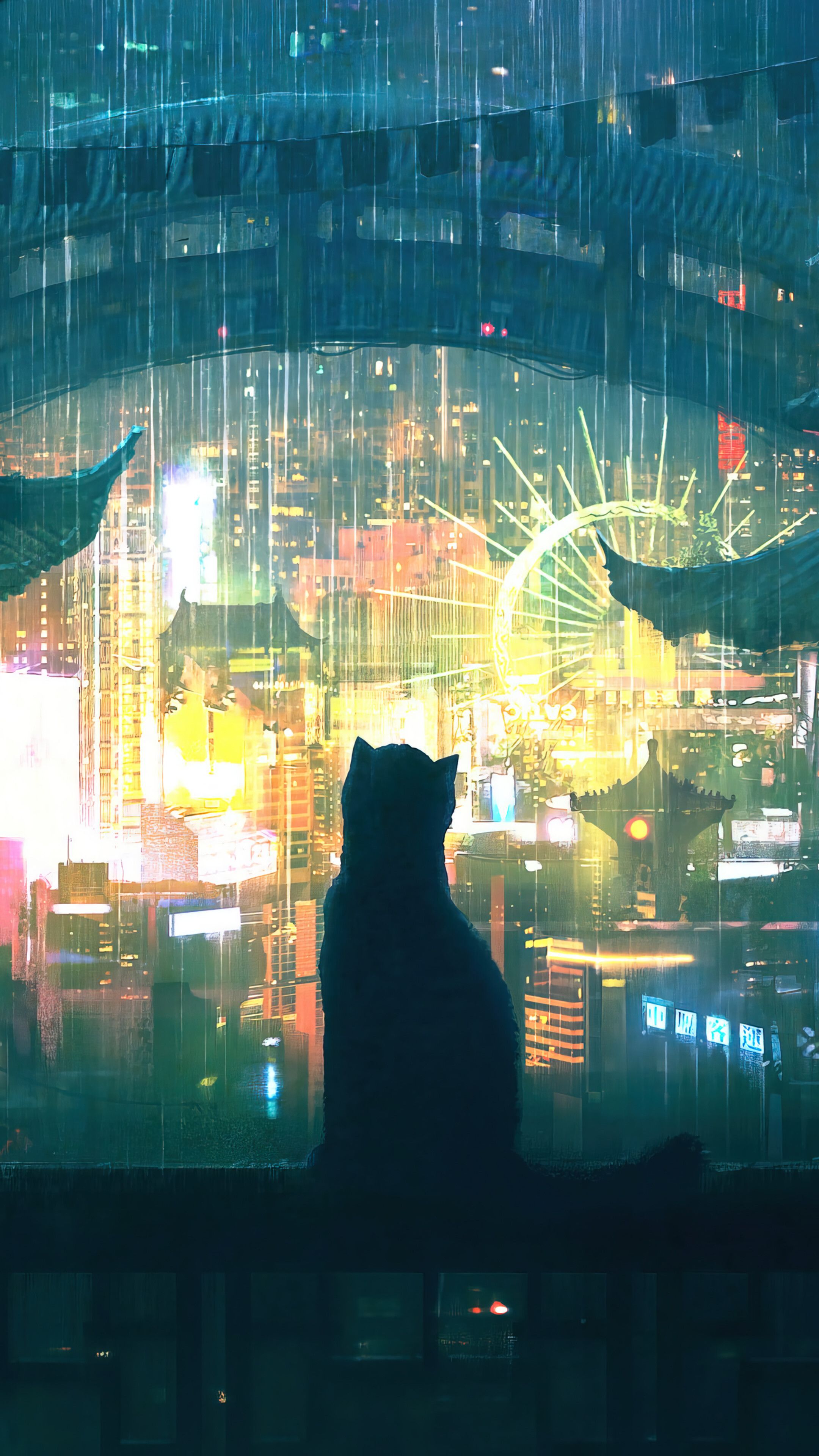 2160x3840 Cat Night City 4K Wallpaper iPhone HD