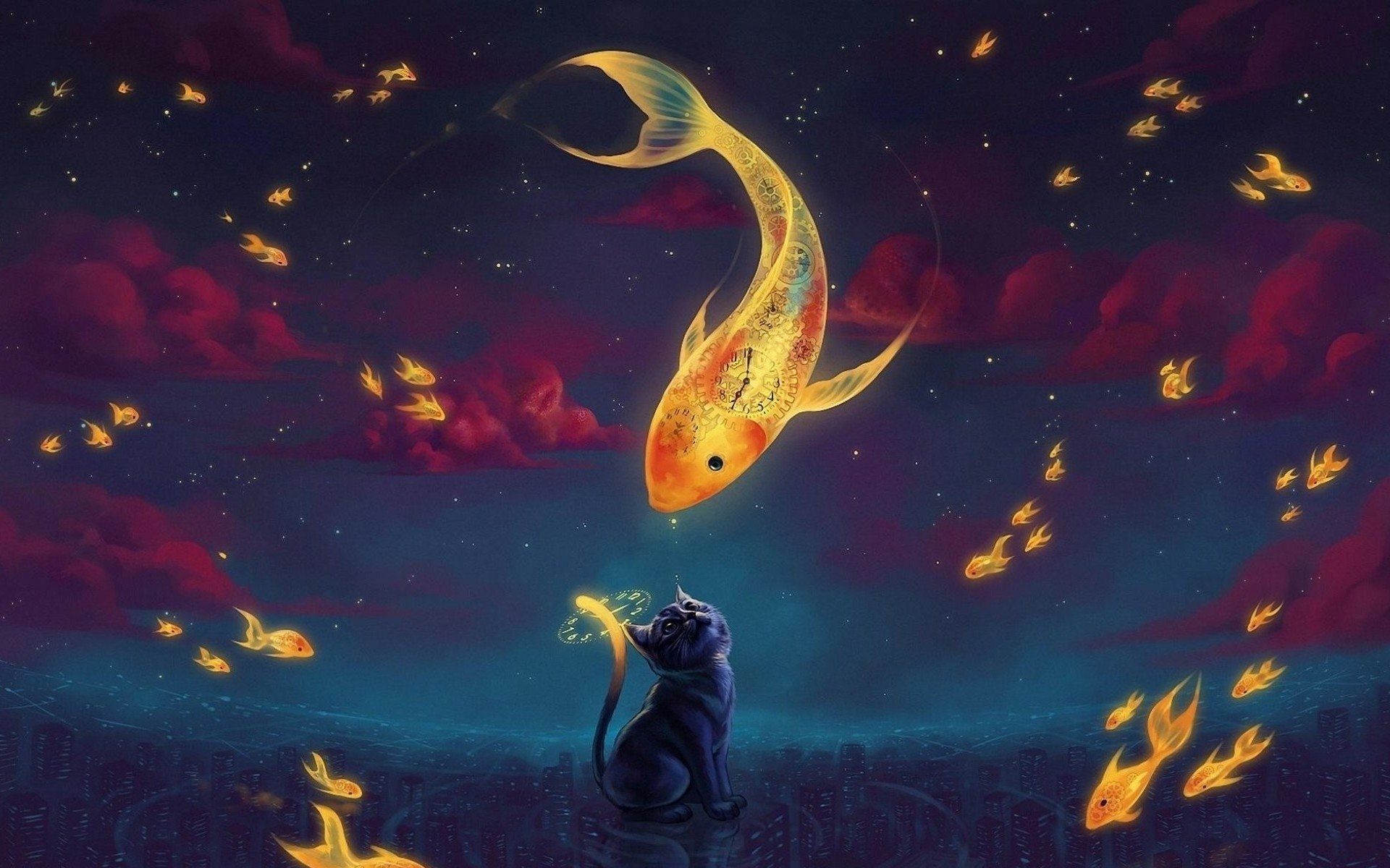 1920x1200 Download Robot Fish Cat City Sci Fi