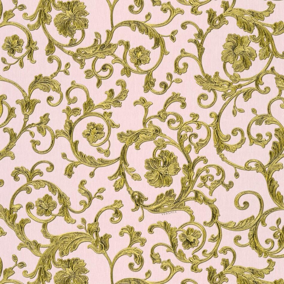 950x950 Versace Pink / Gold Baroque Trail Wallpaper