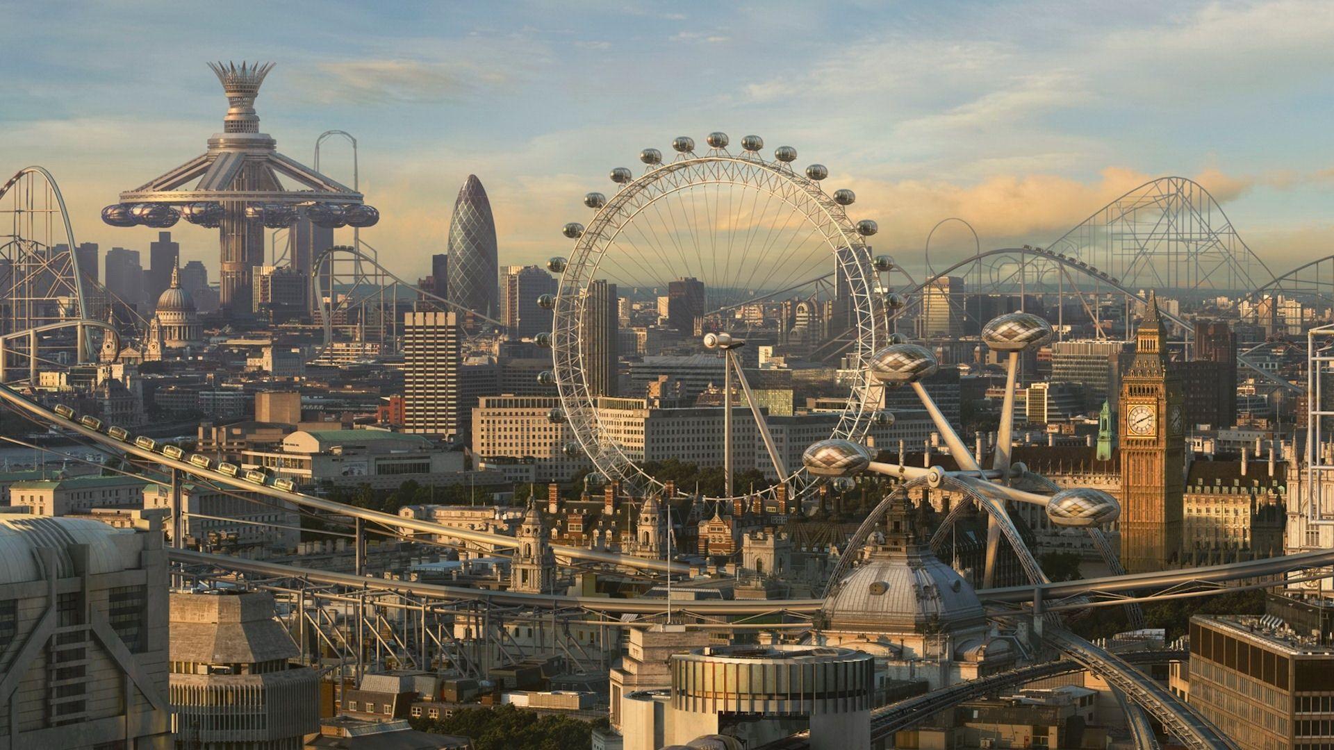 1920x1080 Futuristic Theme Park City