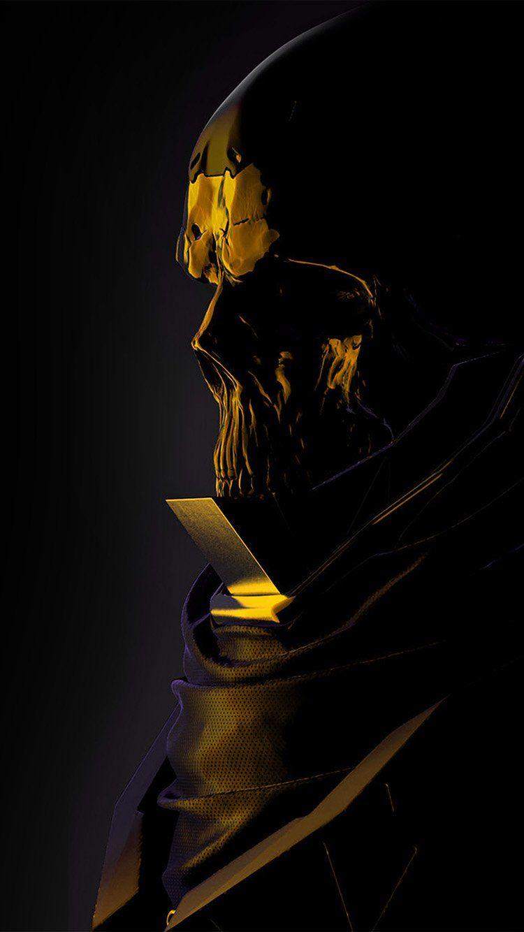 750x1334 iPhone 6 wallpaper. mario stabile weird dark illustration art skull gold