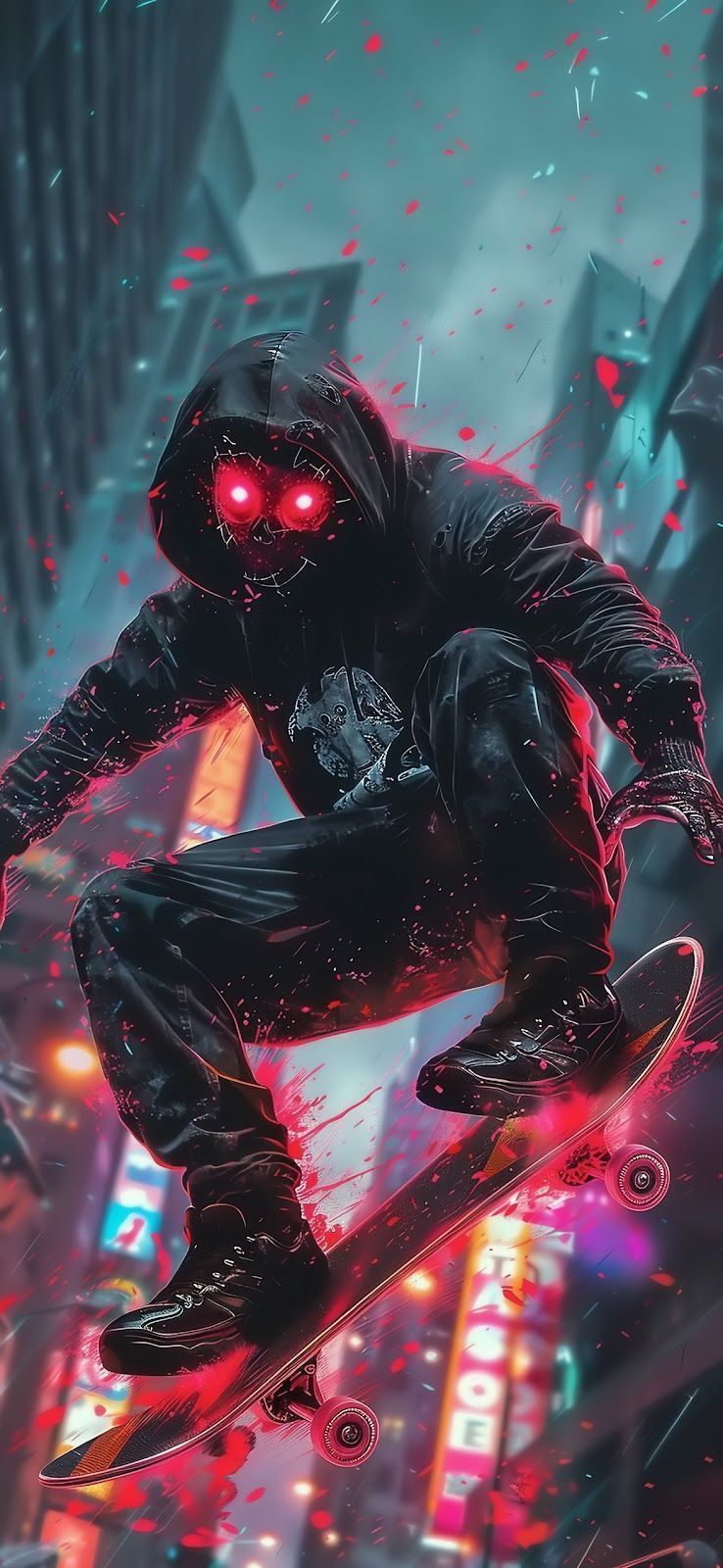 738x1600 Neon Vigilante Wallpaper: Skater's Edge