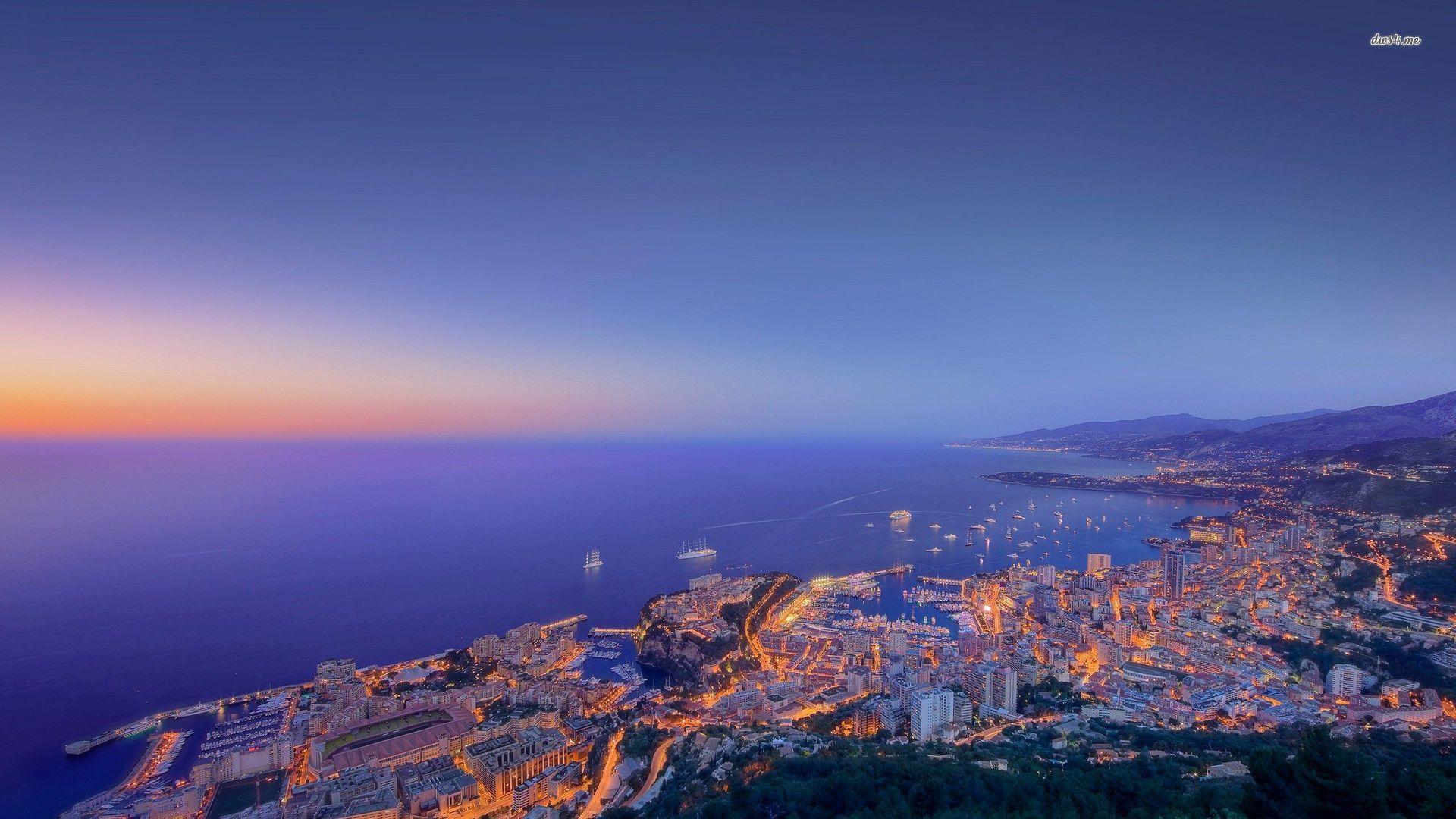 1920x1080 Orange sunset above Monte Carlo wallpaper wallpaper