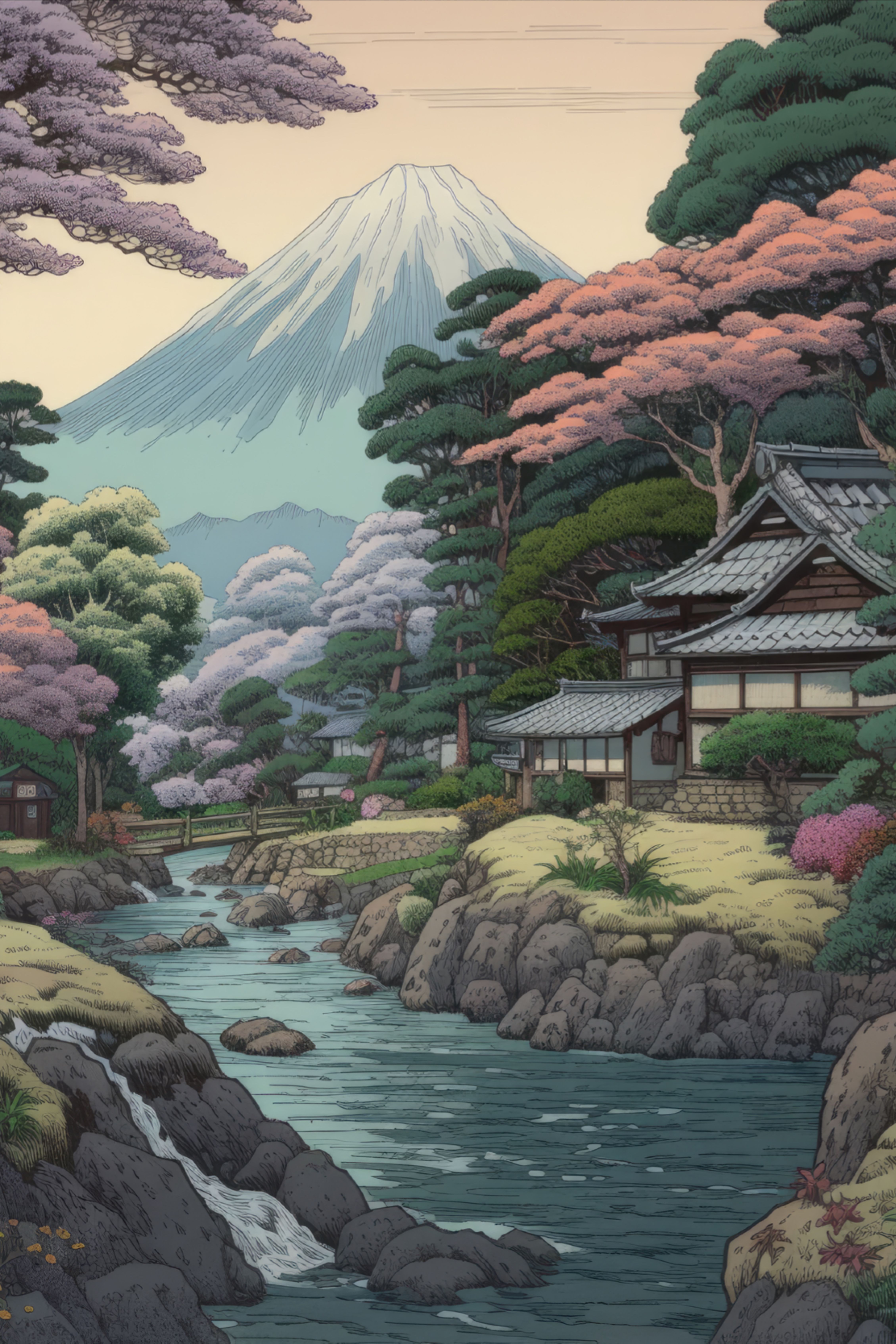 4519x6778 Vintage Japanese Landscape Illustration