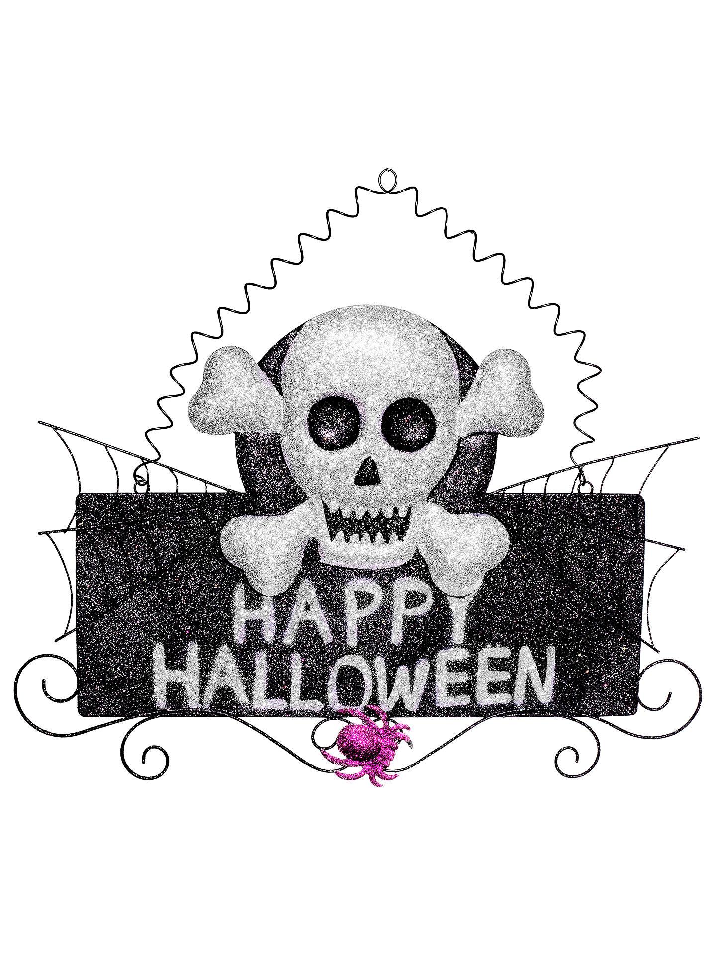 1440x1920 Happy Halloween Glitter Skull Hanging Decoration, Black