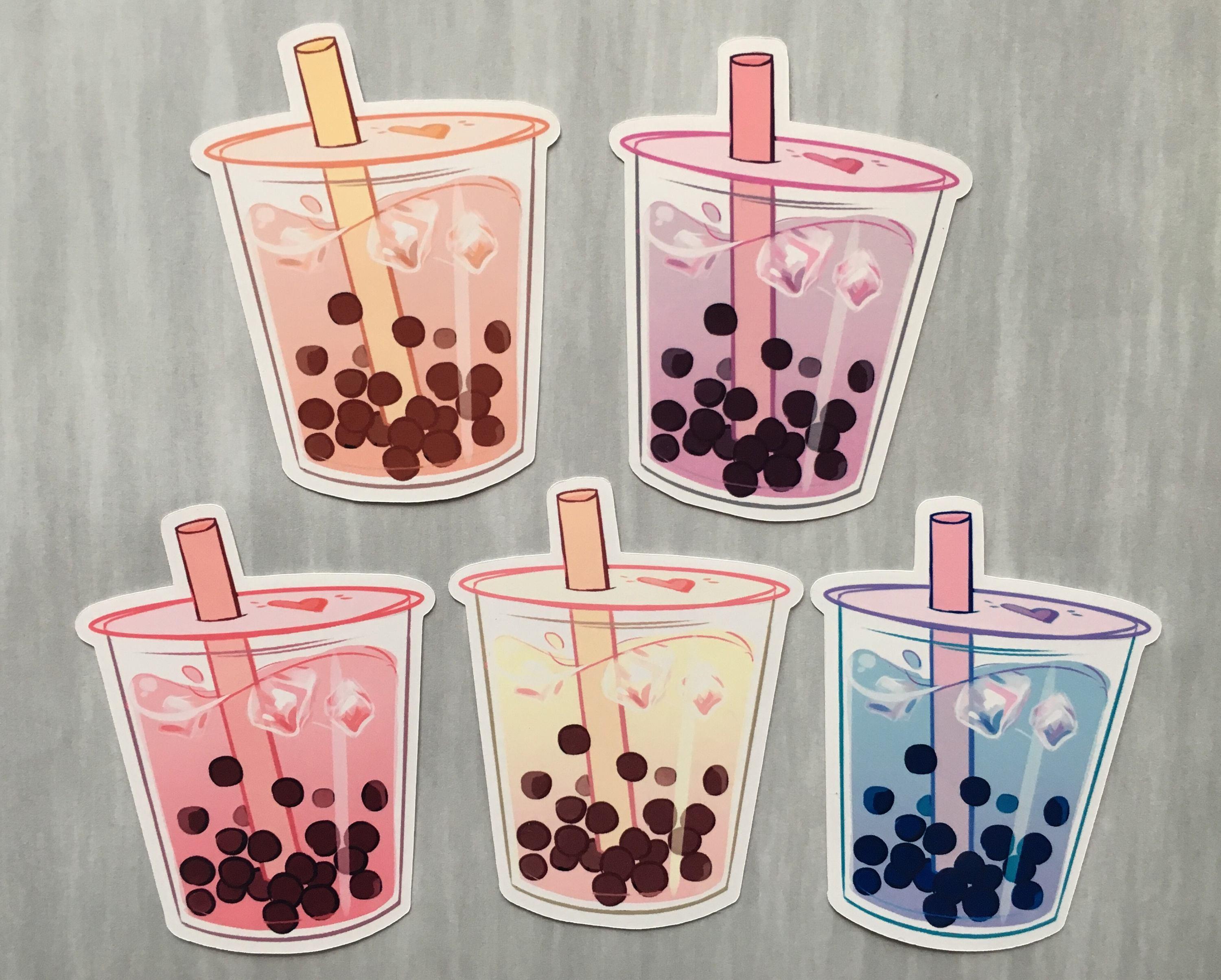 3000x2408 Bubble Tea Boba Aesthetic sticker set of 5. Food. Bubble