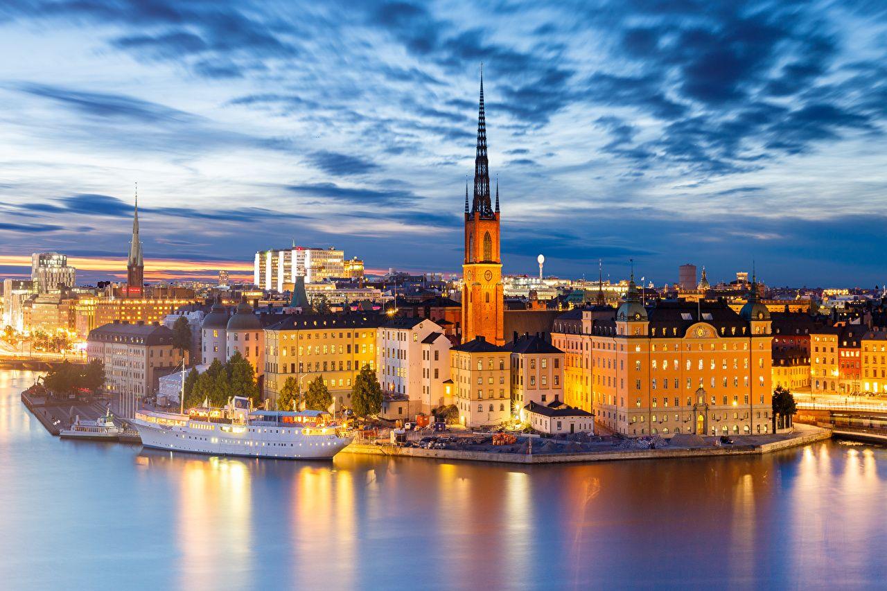 1280x853 Wallpaper Stockholm Sweden Tower Coast Evening Cities Houses