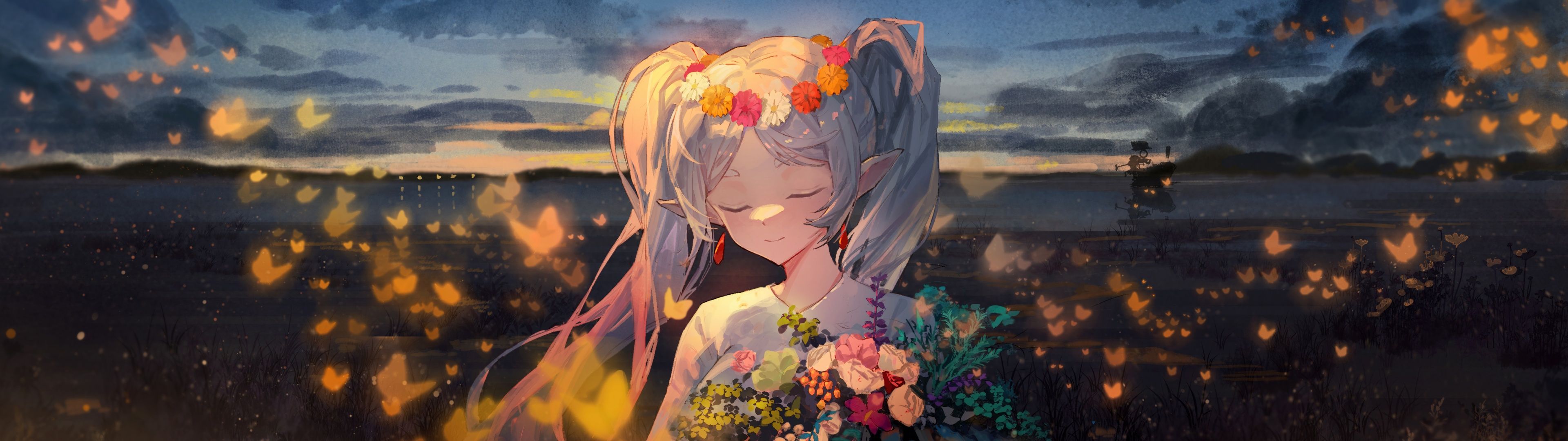 3840x1080 Frieren Wallpaper 4K, Anime girl, Surreal