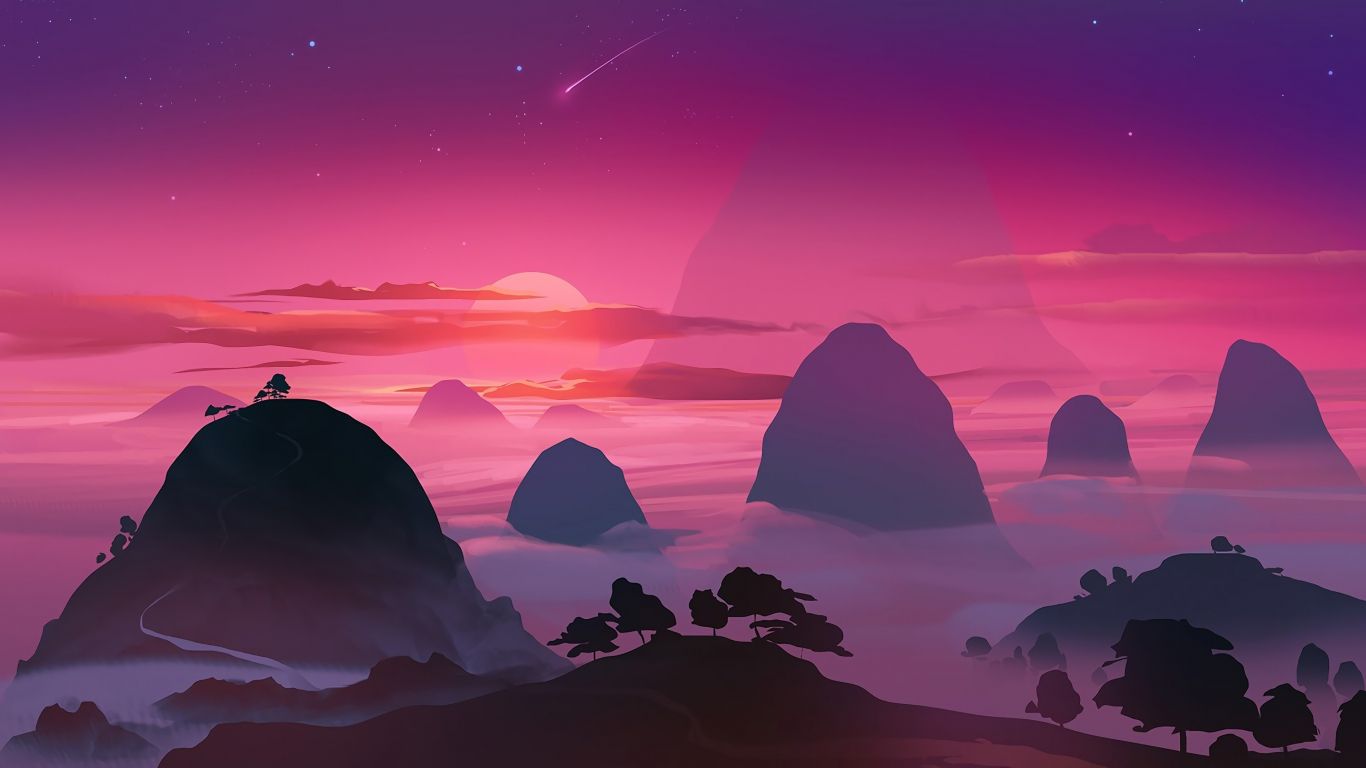 1366x768 Download wallpaper 1366x768 pink sunset