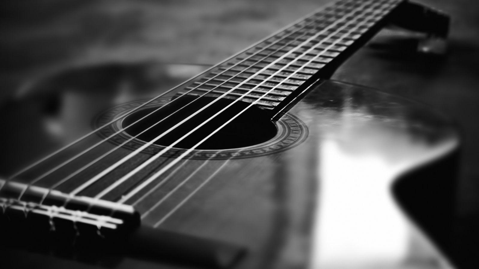 1600x900 Black and White, Guitar, Plucked String Instruments, Bass