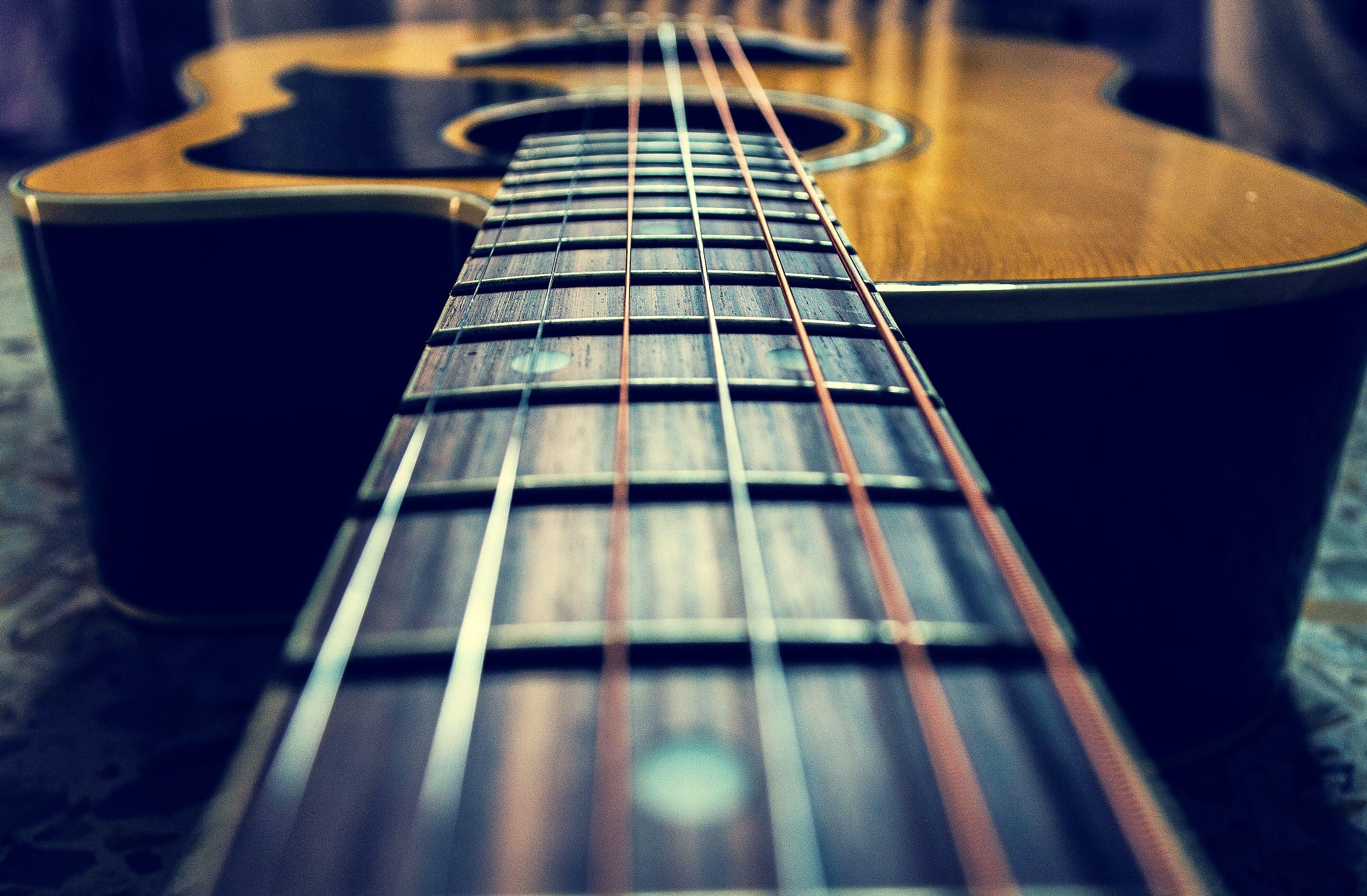 4254x2788 Closeup Photo Of Cut Away Black And Brown Acoustic Guitar