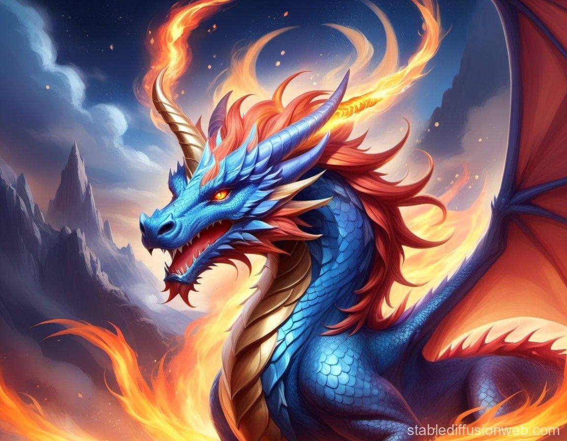 1152x896 Fiery Horned Furry Dragon Model, Anime
