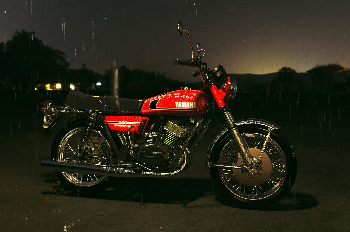 1400x930 Yamaha RD350 on a rainy evening in