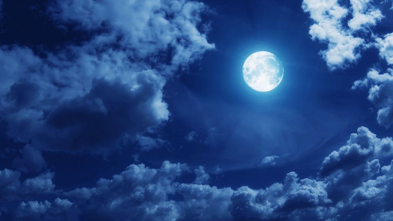 1366x768 Clouds Full Moon Free Wallpaper Hd