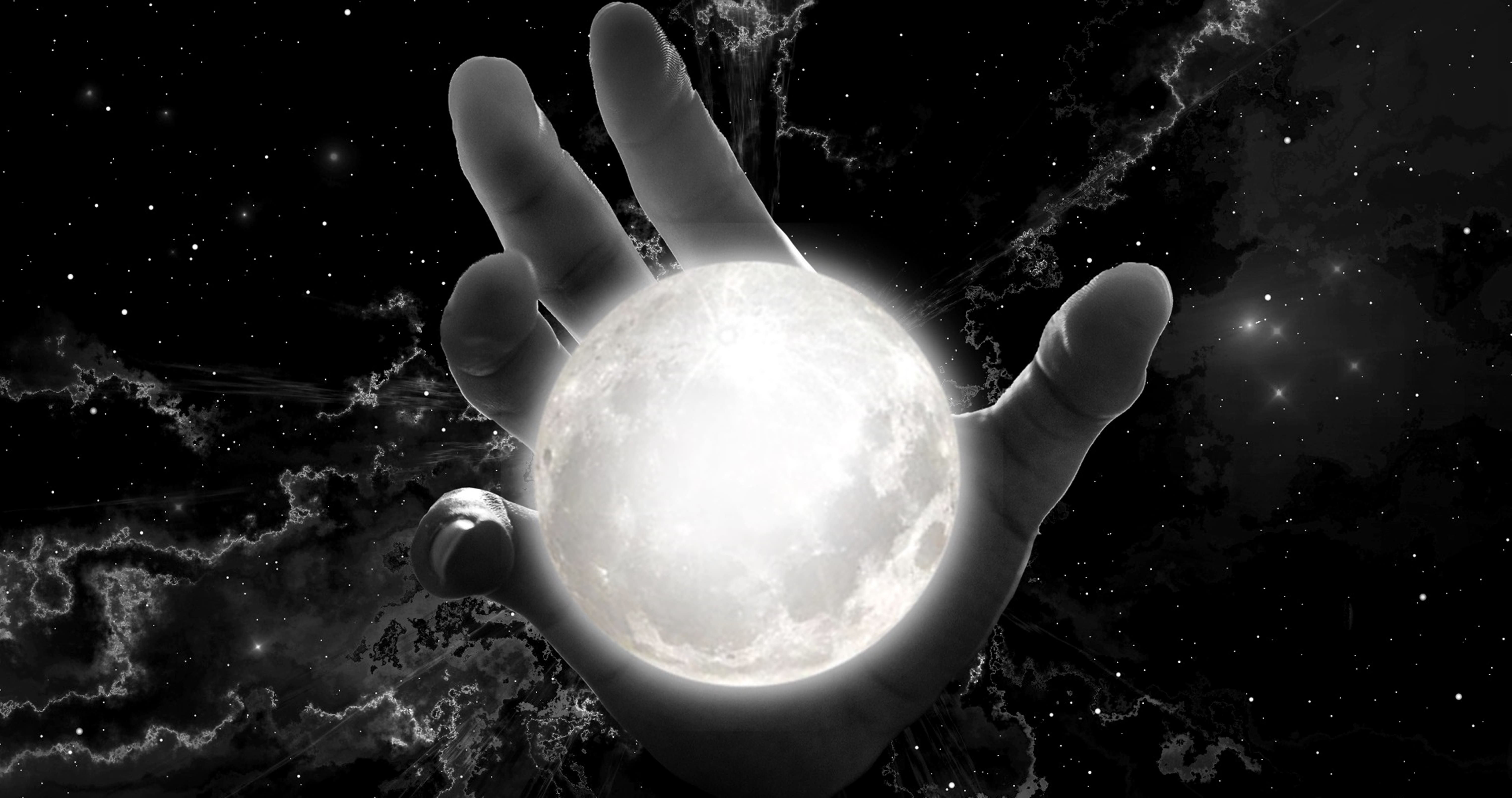 6000x3166 Hand Moon Space Night Fantasy Sky Wallpaper and Free Stock