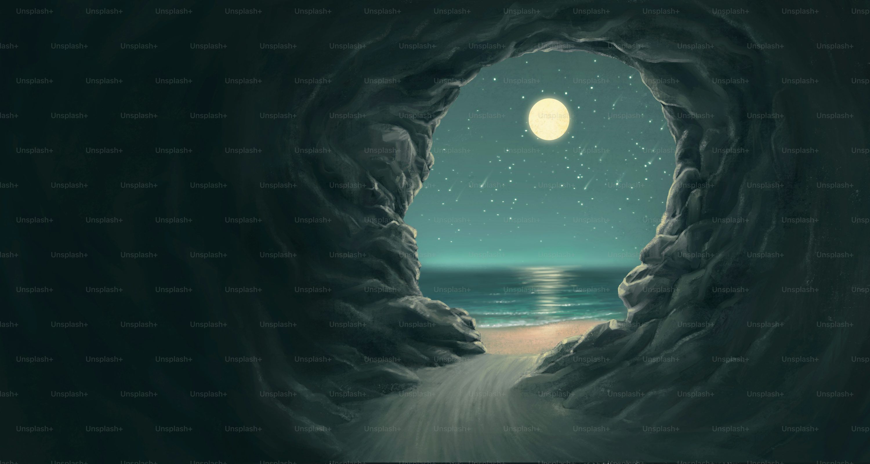 3000x1600 Full Moon Ocean Picture