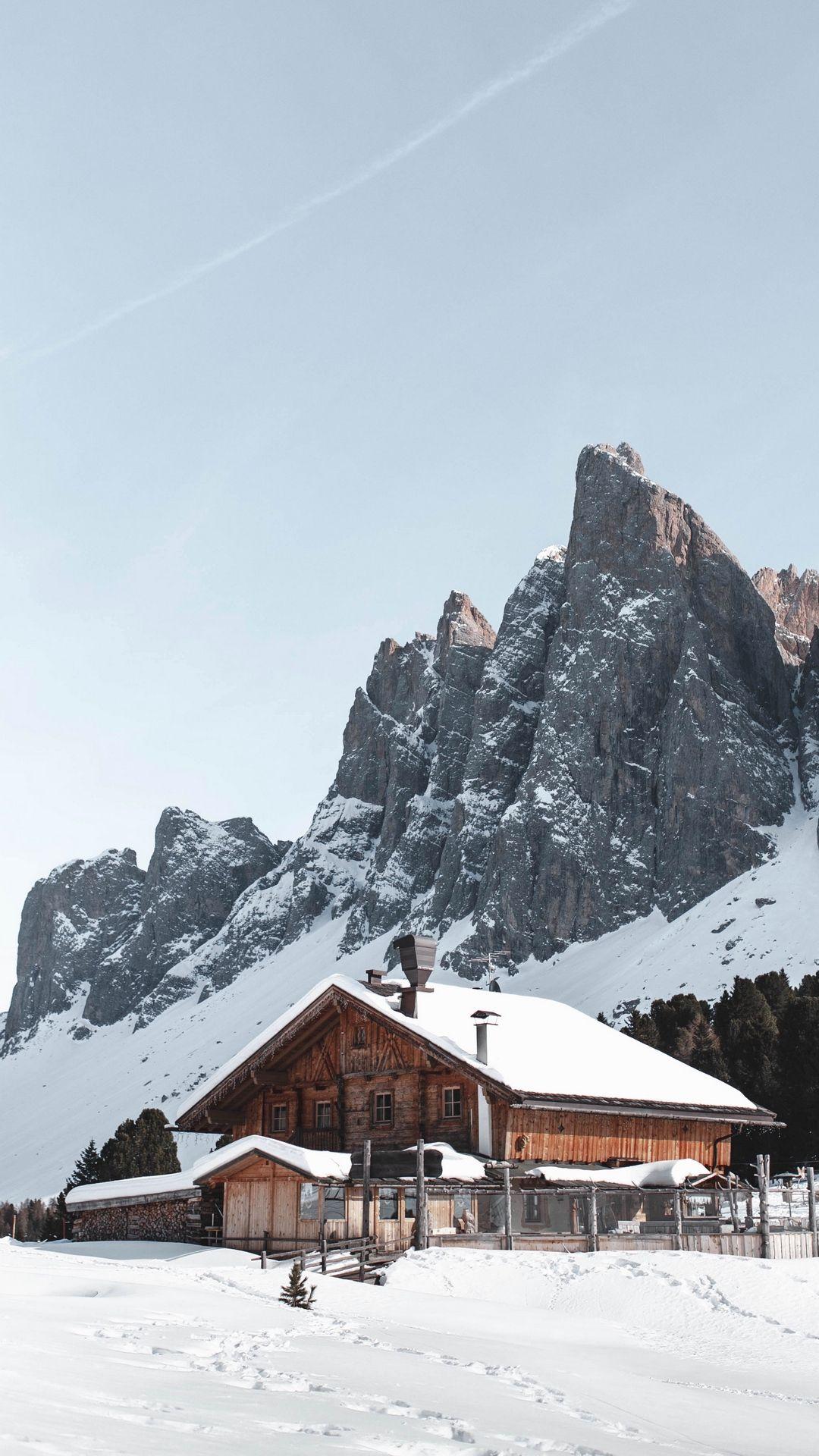 1080x1920 Download wallpaper 1080x1920 house, mountains, snow, villa