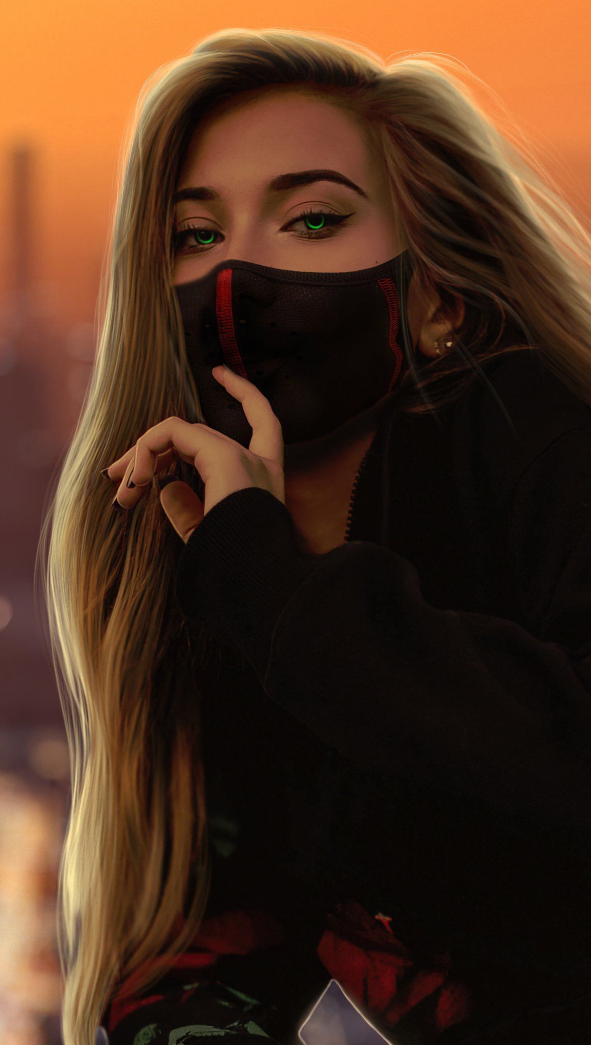 1210x2140 Girl In Mask Wallpaper