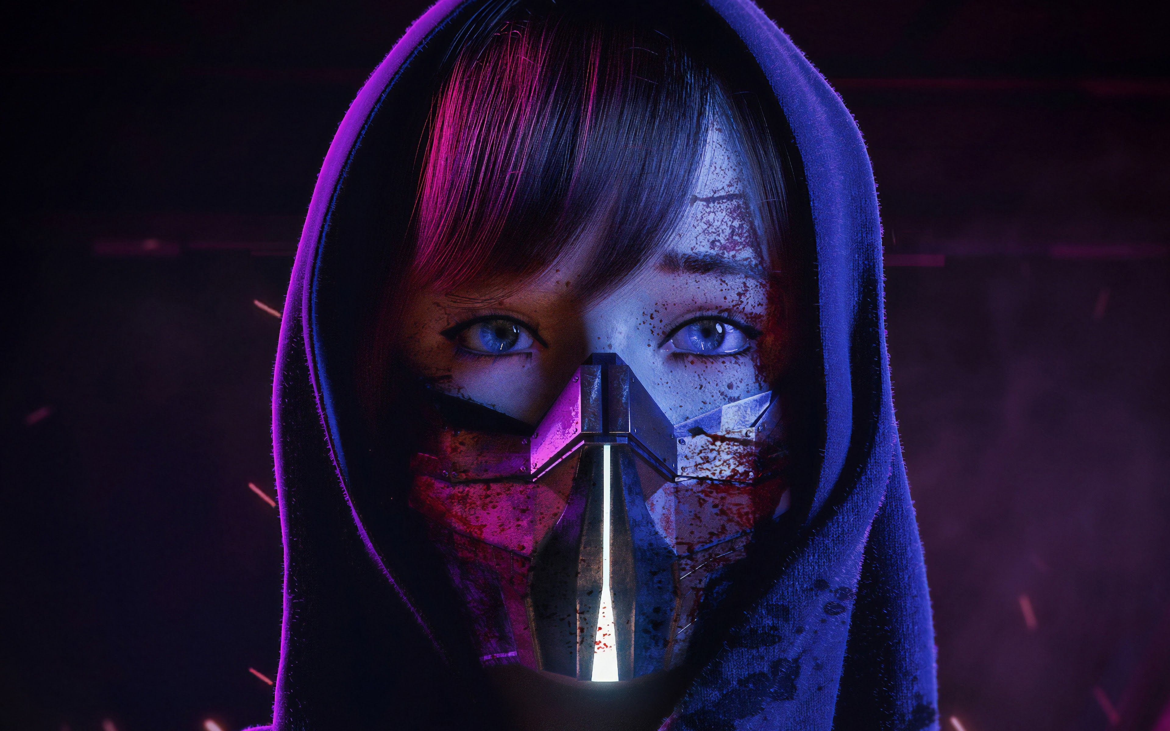 3840x2400 Sci Fi Girl Mask 4K Wallpaper