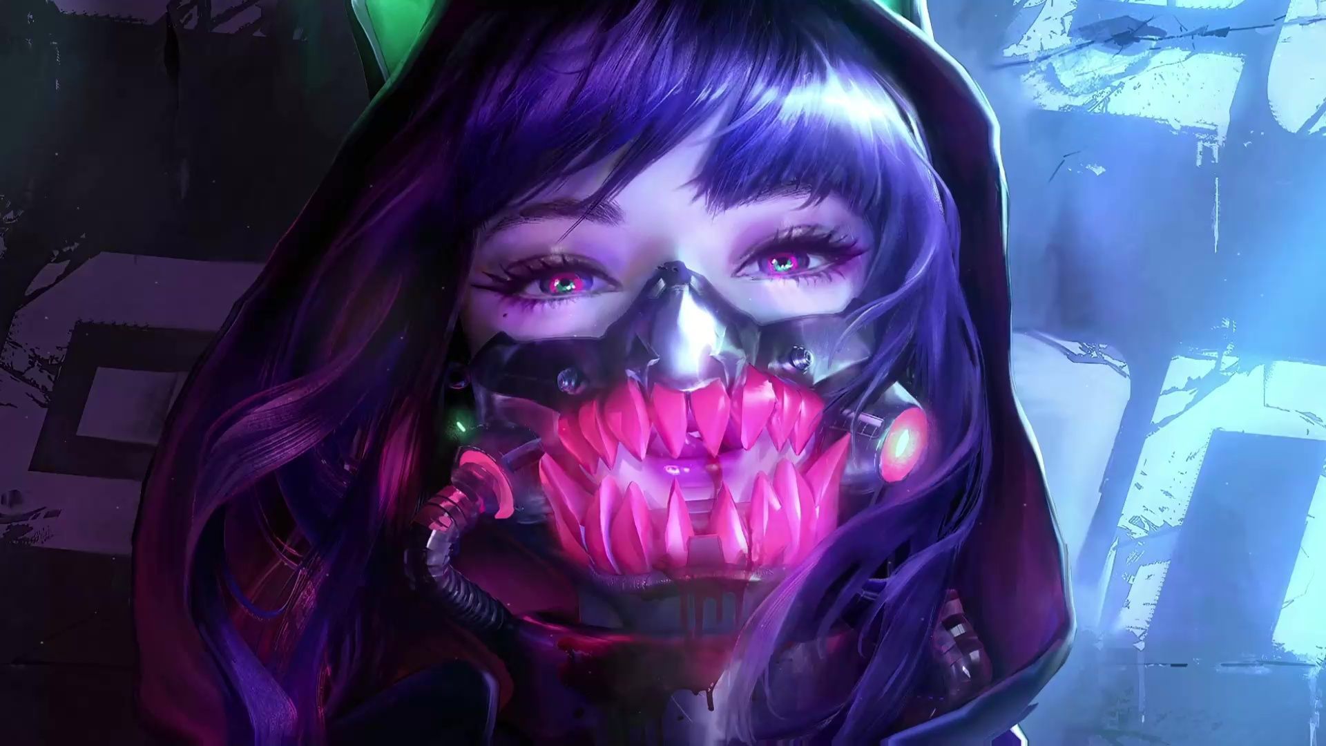 1920x1080 Cyber Neon Mask Girl Live Wallpaper