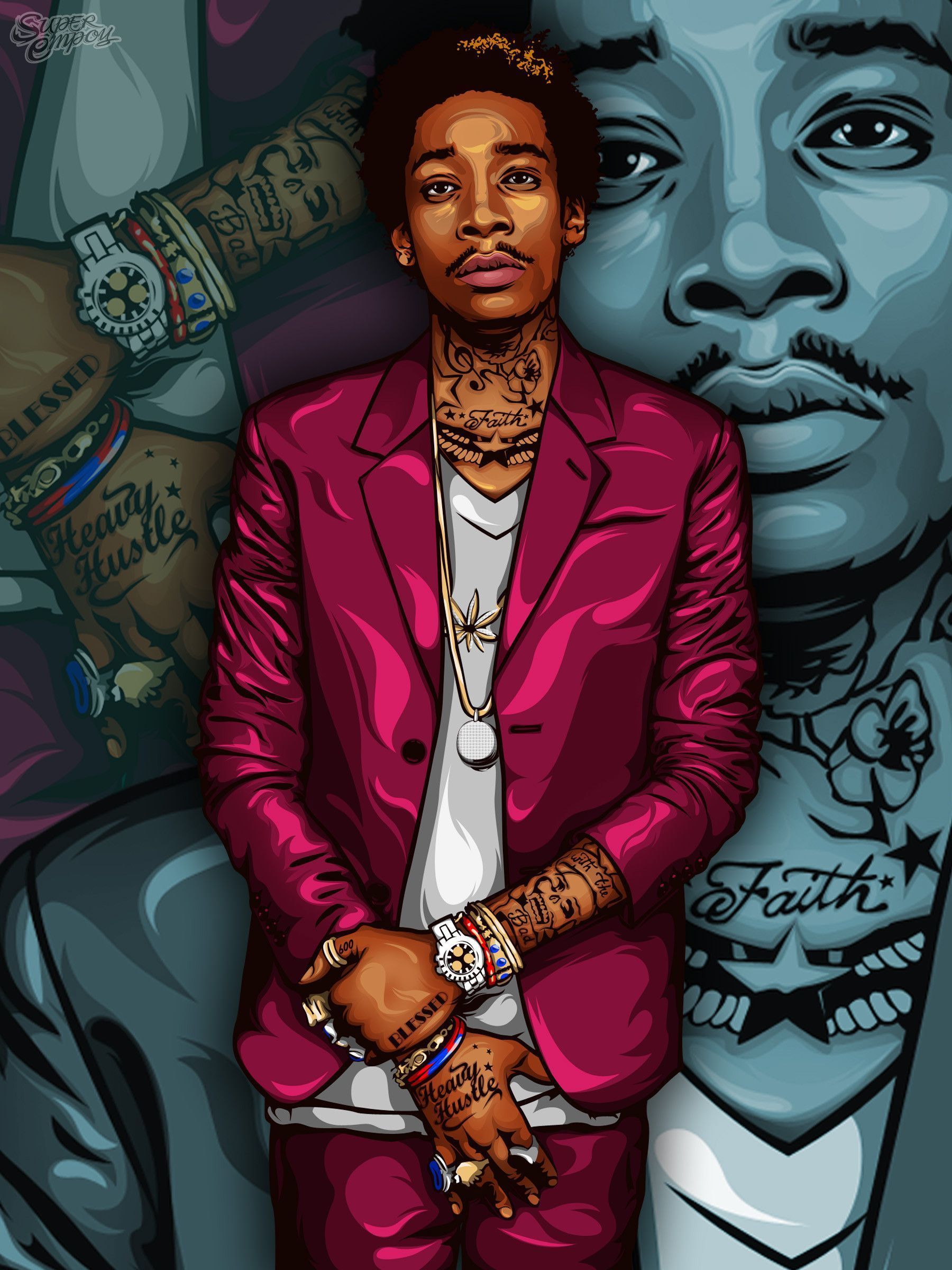 1800x2400 Awesome Wiz Khalifa Cartoon Wallpaper