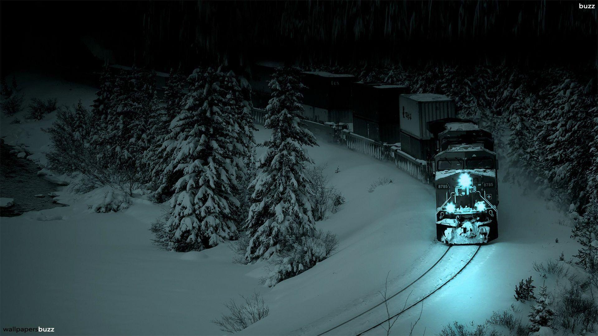 1920x1080 The train leaves from a snow covered forest HD Wallpaper