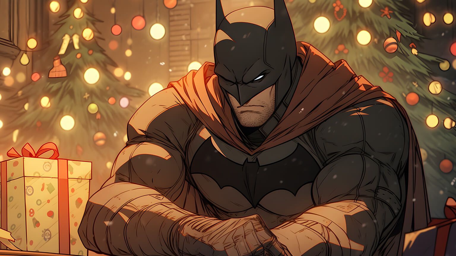 1536x864 Sad Batman Christmas Desktop Wallpaper