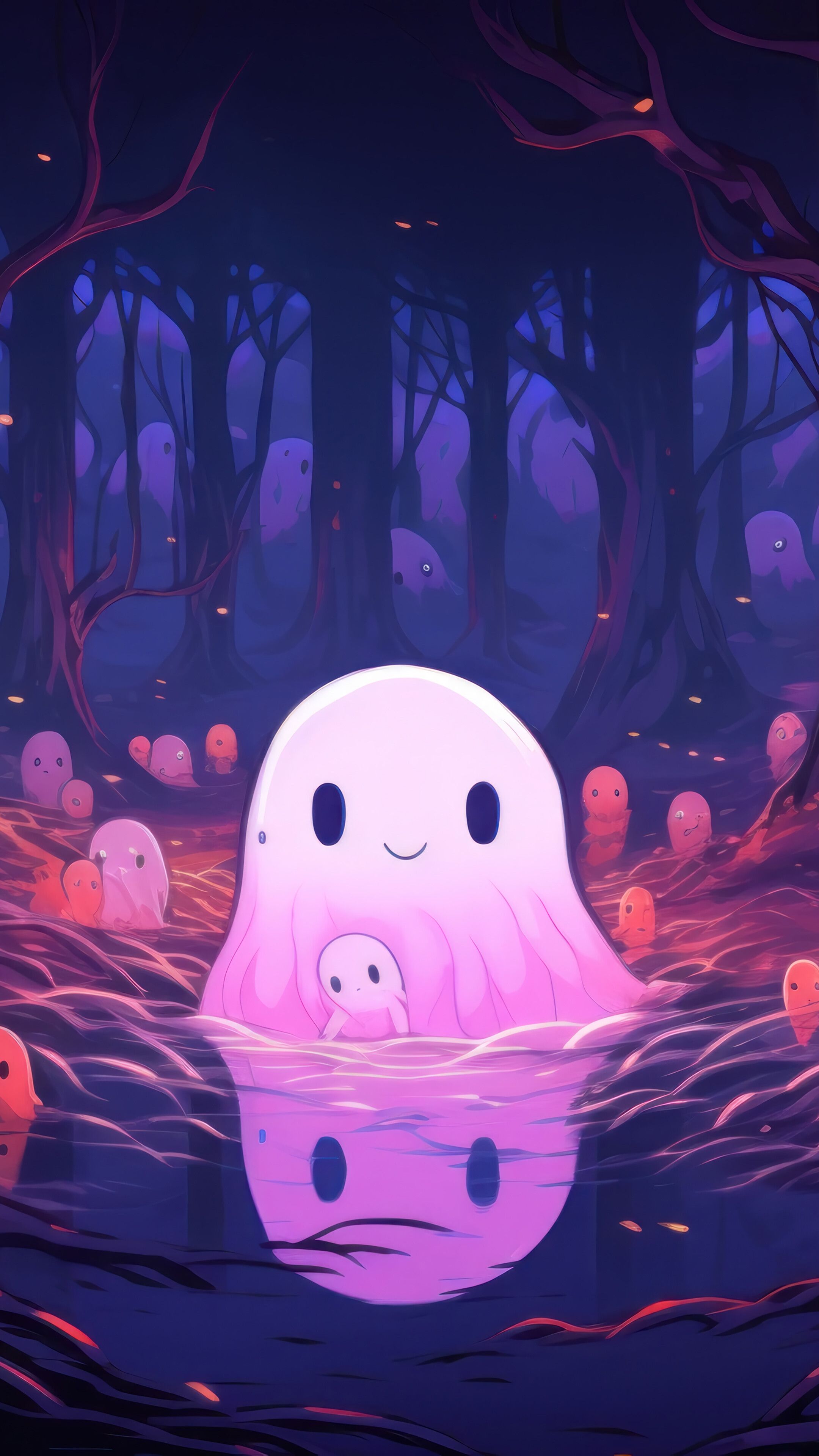 2160x3840 Cute Ghost Forest Halloween 4K