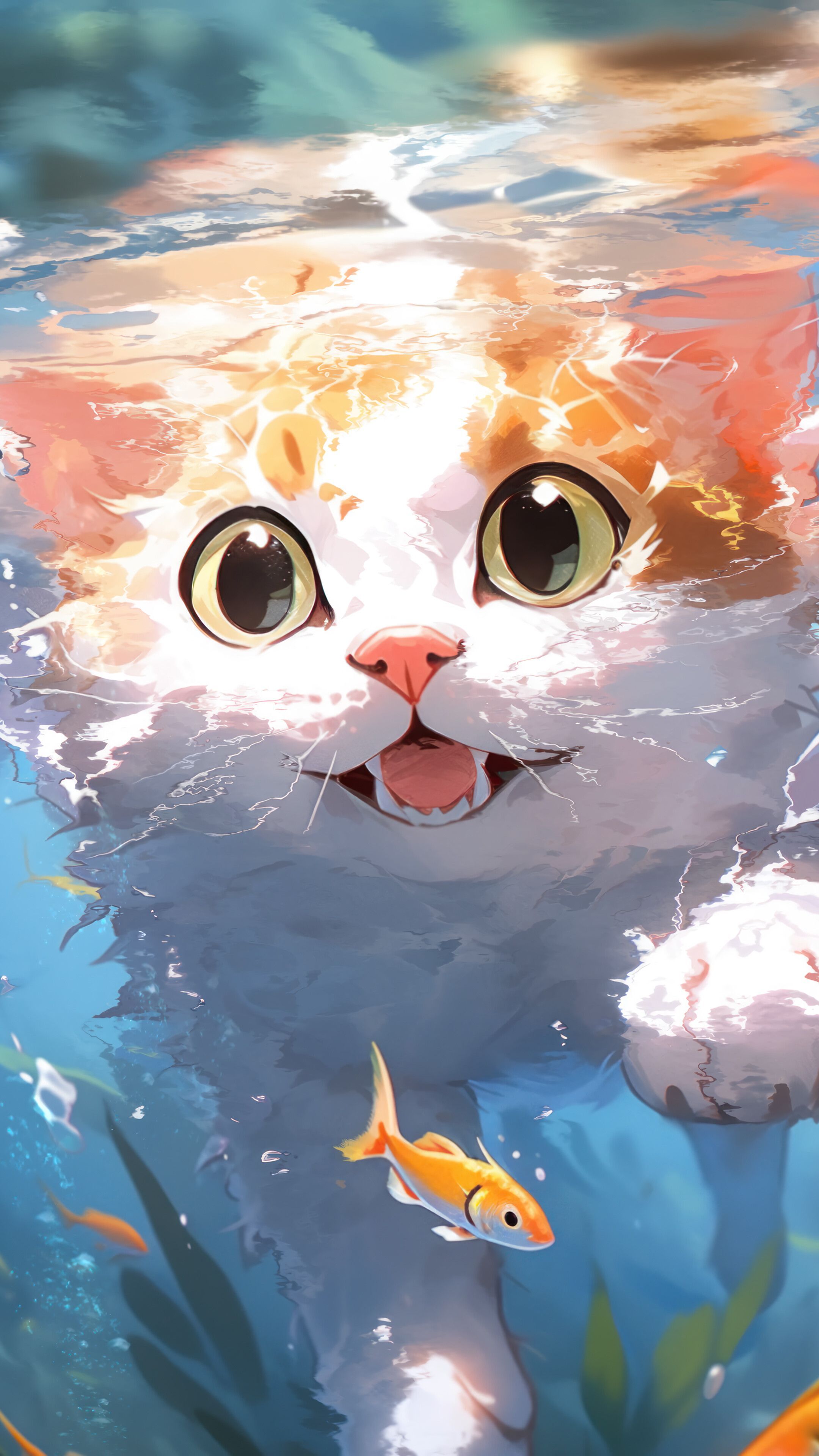 2160x3840 Anime Cat Swimming 4K Wallpaper iPhone