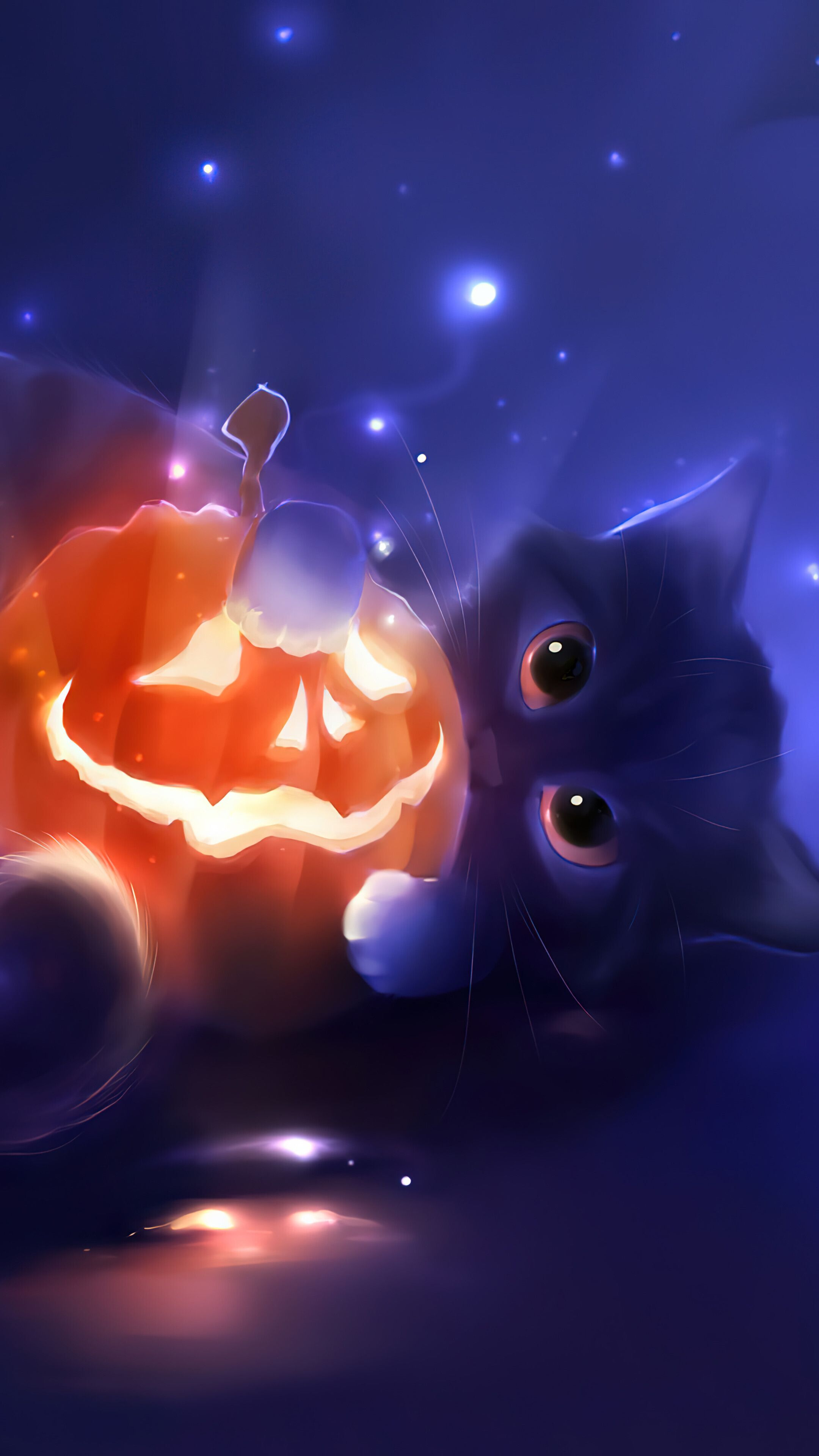 2160x3840 Halloween Cute Cat Pumpkin Art 4K