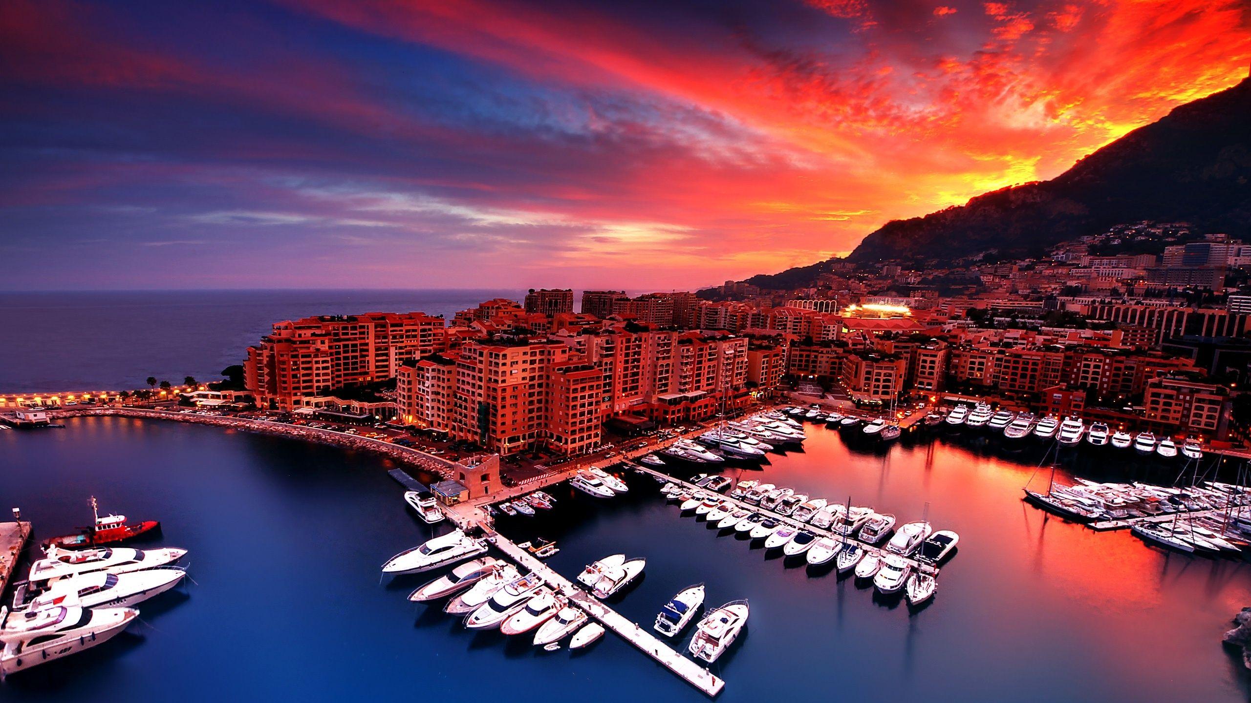 2560x1440 Fontvieille At Sunset Captured Monaco Wallpaper
