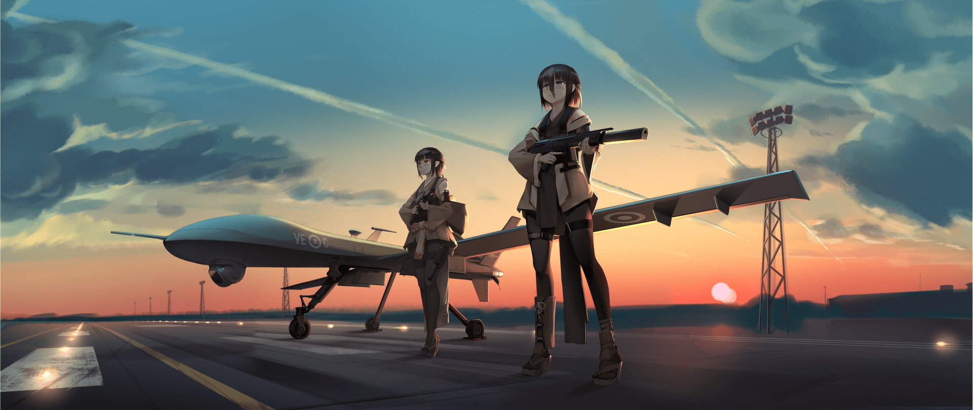 1920x810 Reaper Drone Green Eyes Brown Eyes Gun