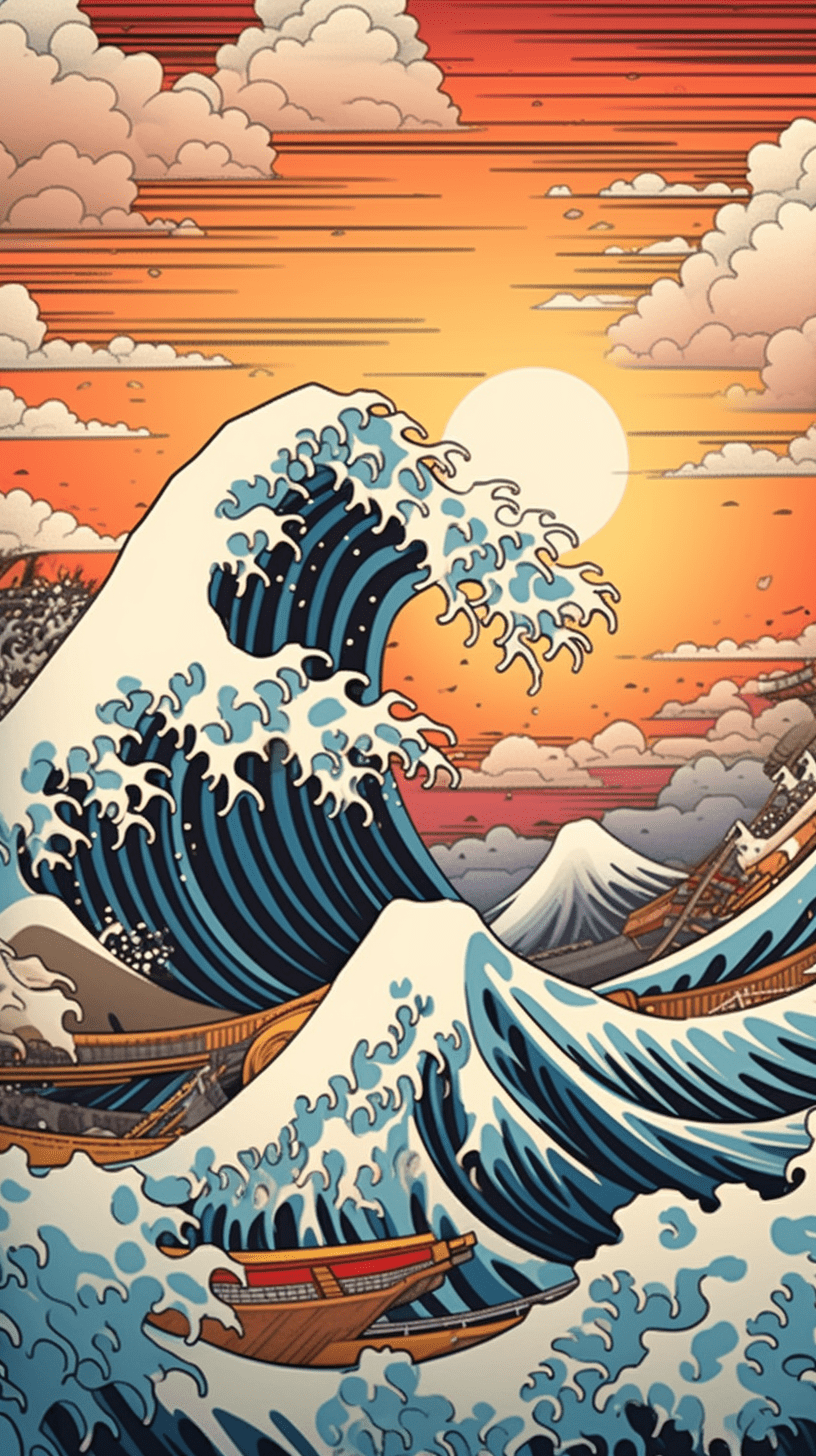 816x1456 Waves of History with Hokusai's Great Wave