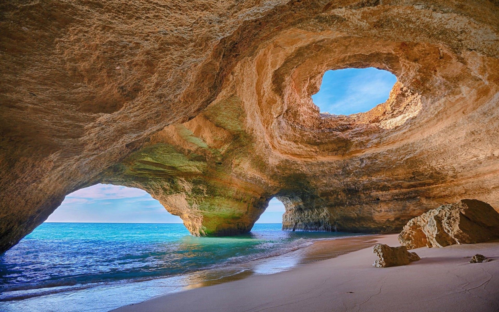 1920x1200 erosion, sea, Portugal, cave, water